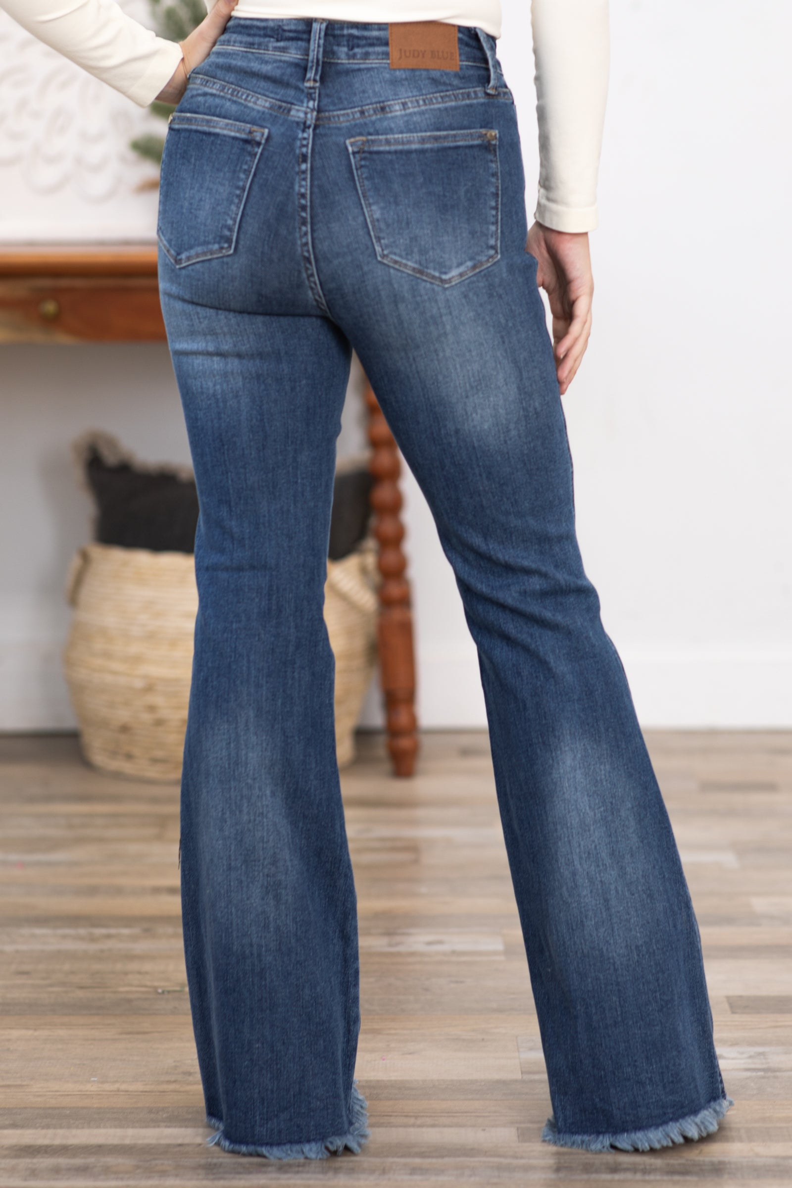 Judy Blue Tummy Control Fray Hem Flare Jeans