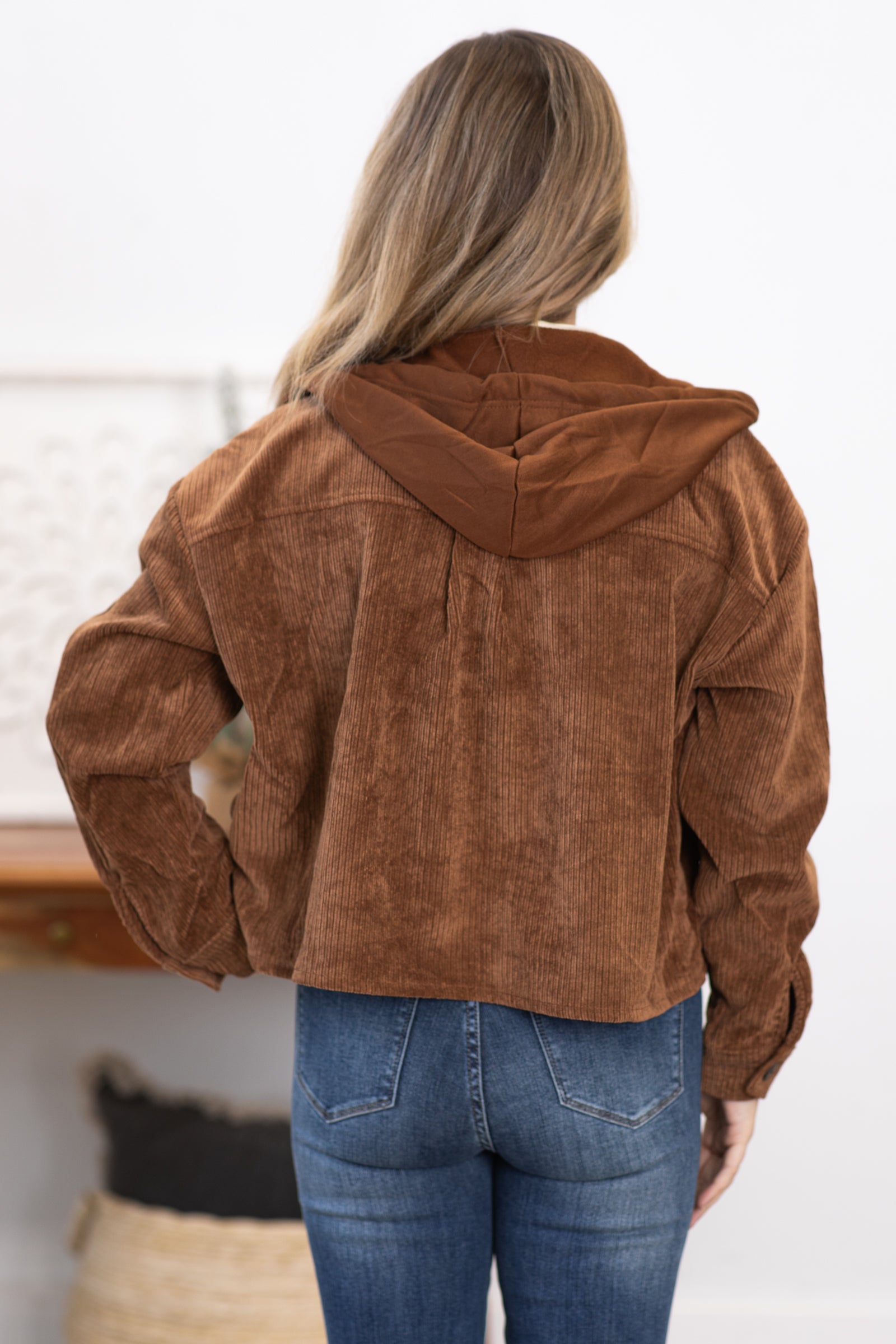Brown Corduroy Jacket With Knit Hood