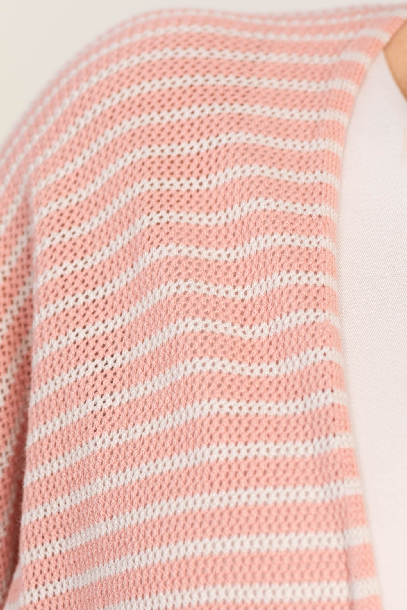Coral Striped Dolman Sleeve Open Cardigan