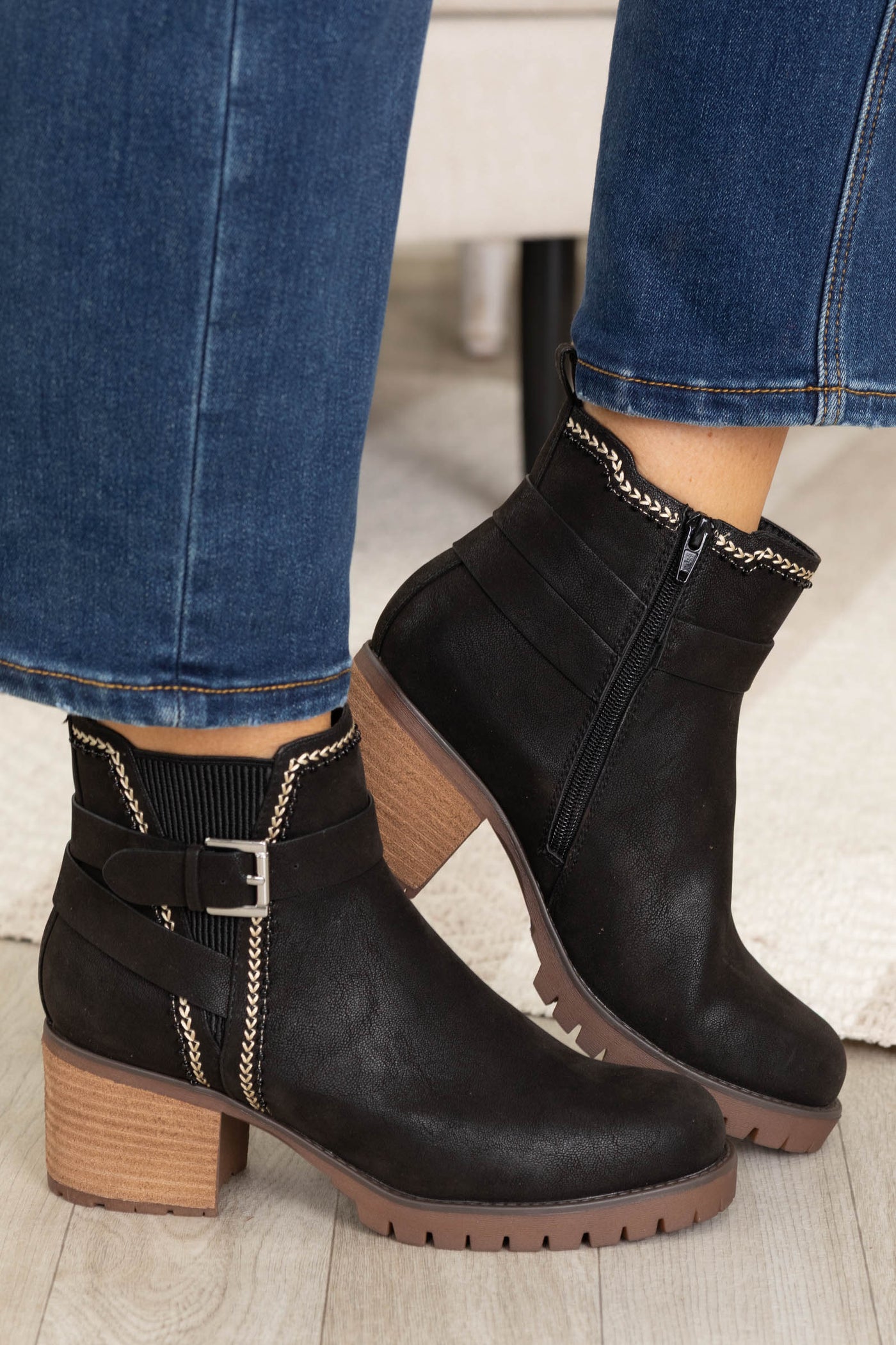 MIA Black Chunky Block Heel Bootie