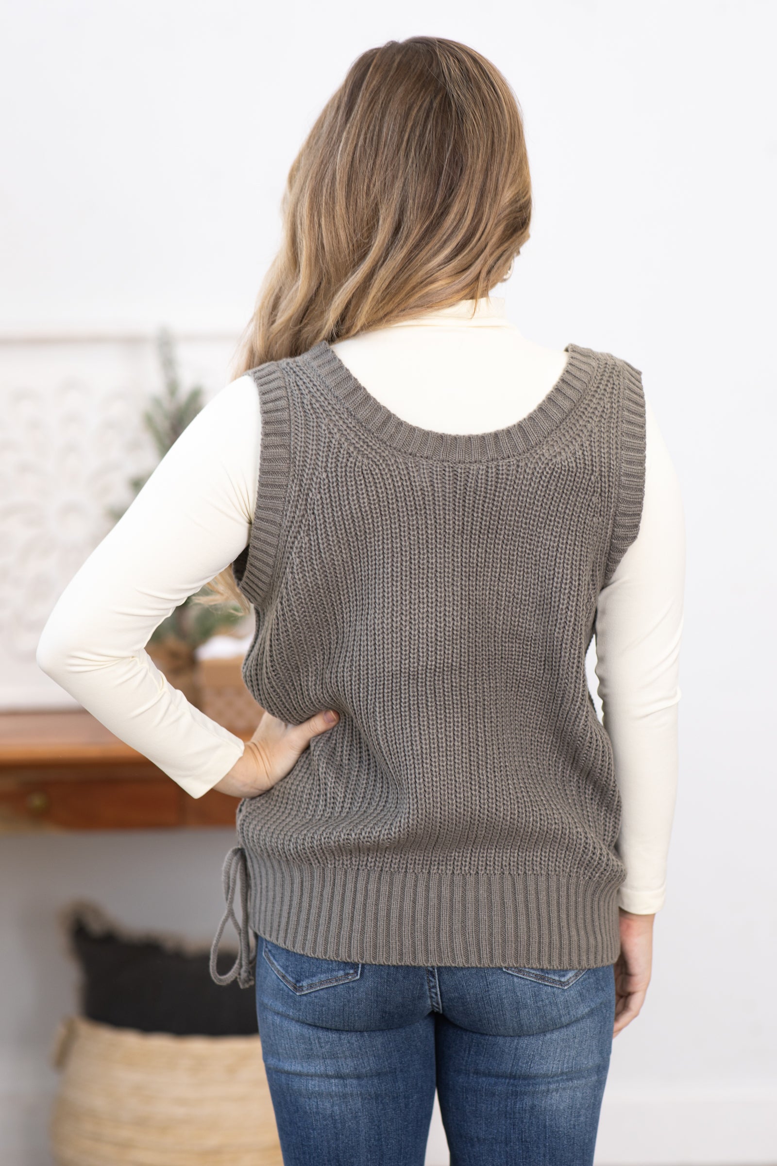 Grey Surplice Front Sweater Vest