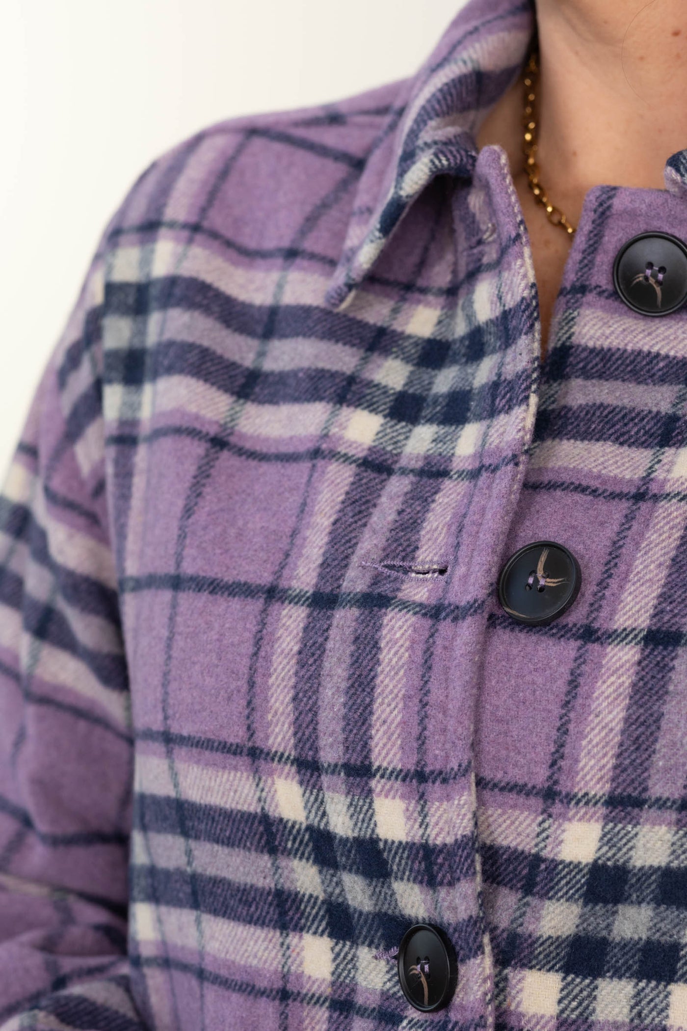 Lavender Plaid Shacket With Pockets