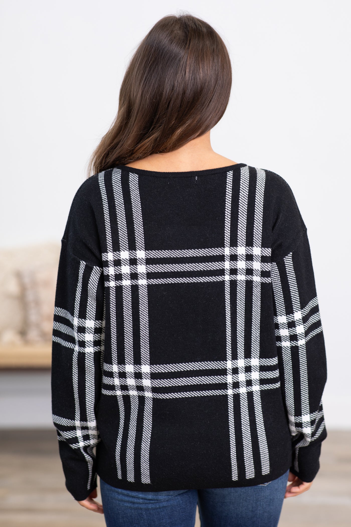 Black and Off White Plaid Sweater