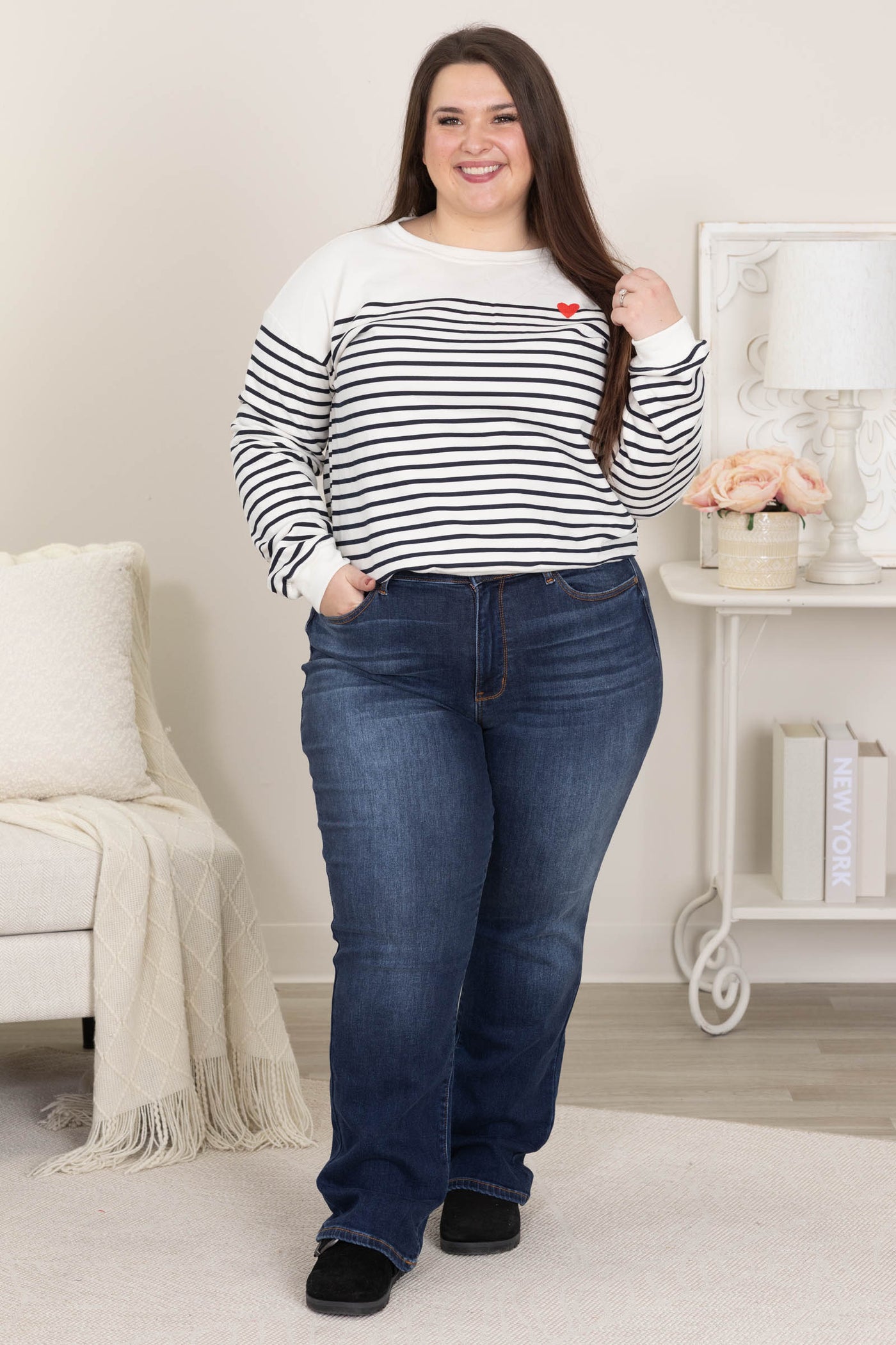 Judy Blue Dark Vintage Thermal Straight Jeans