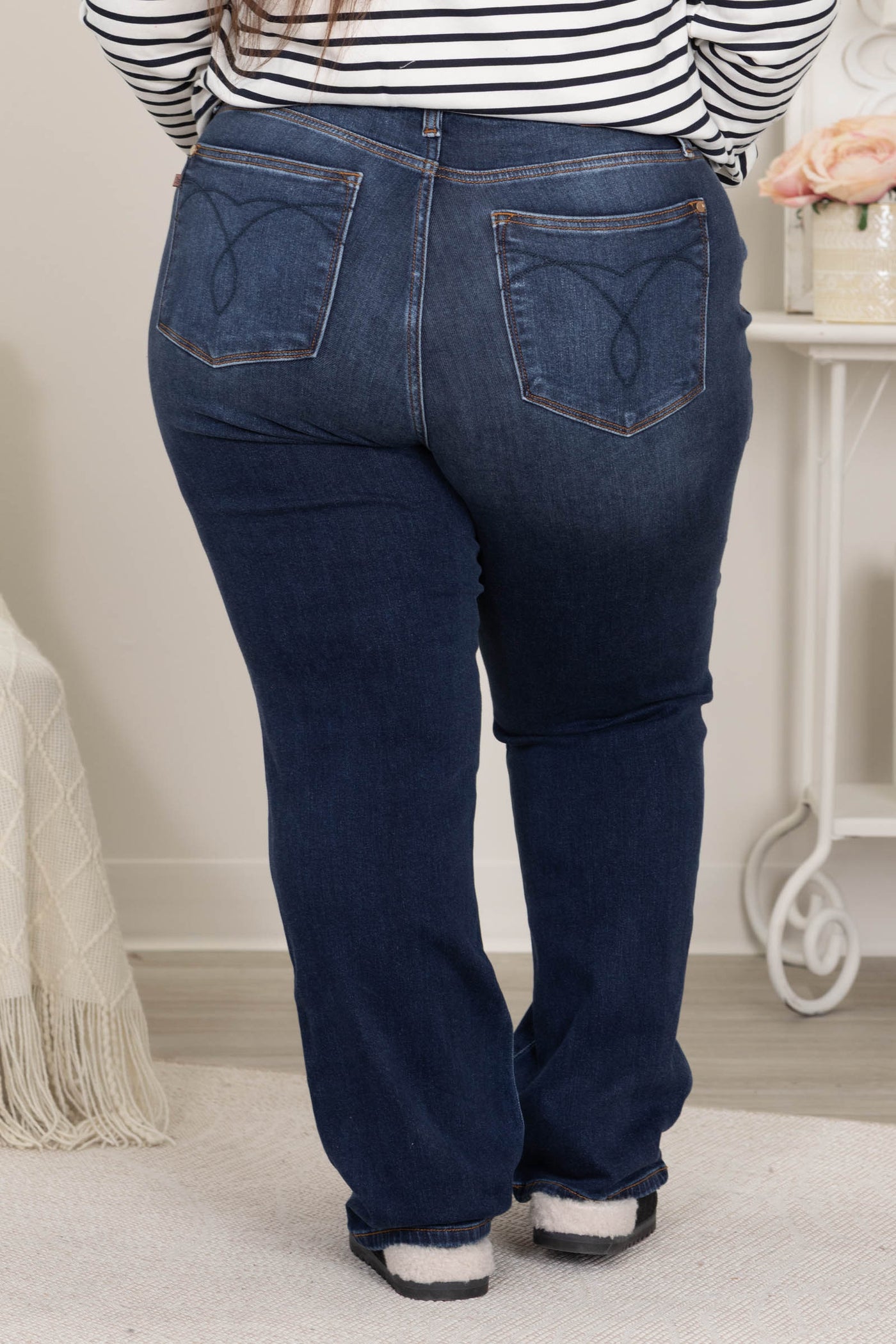Judy Blue Dark Vintage Thermal Straight Jeans