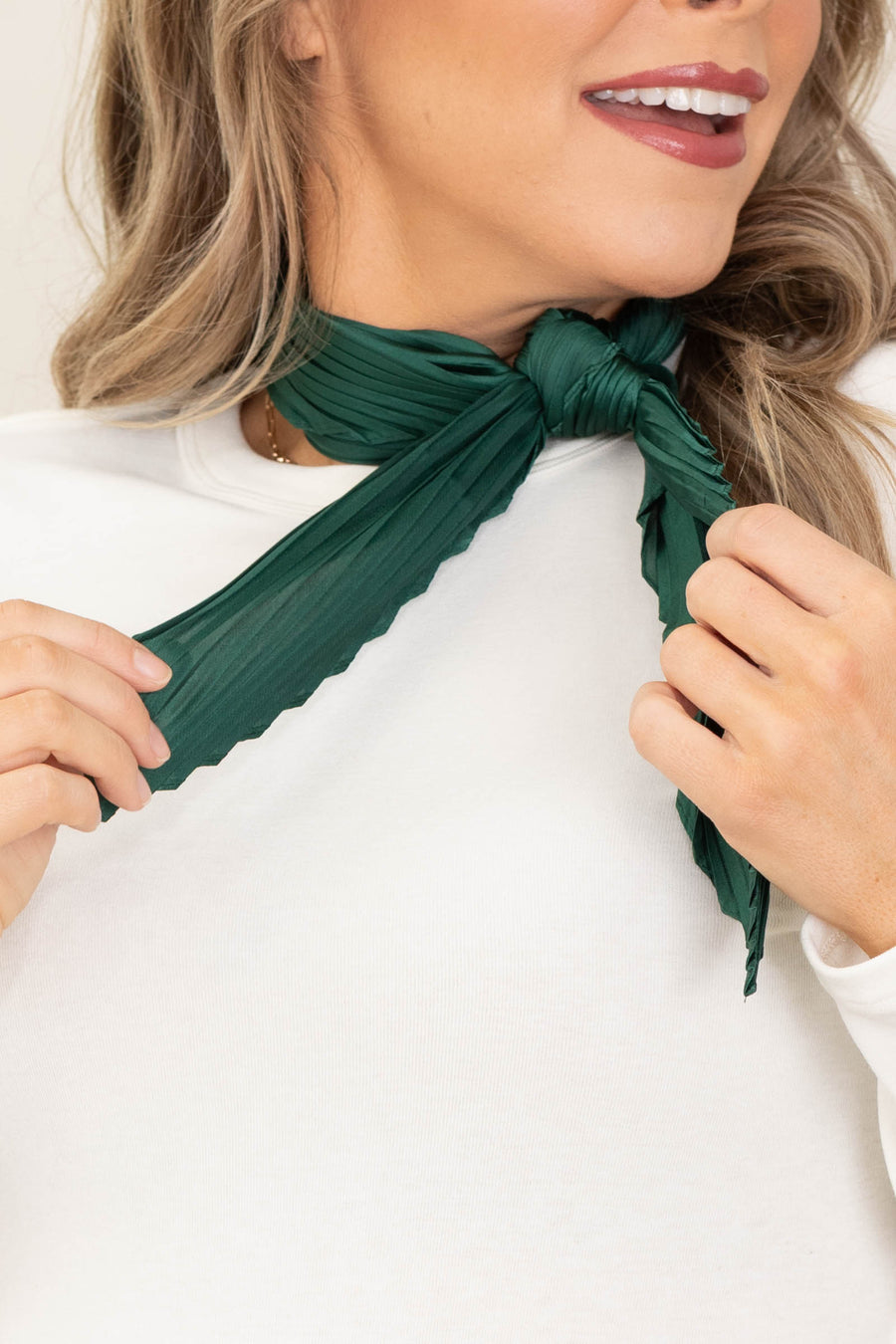 Green Pleat Silk Bandana Scarf