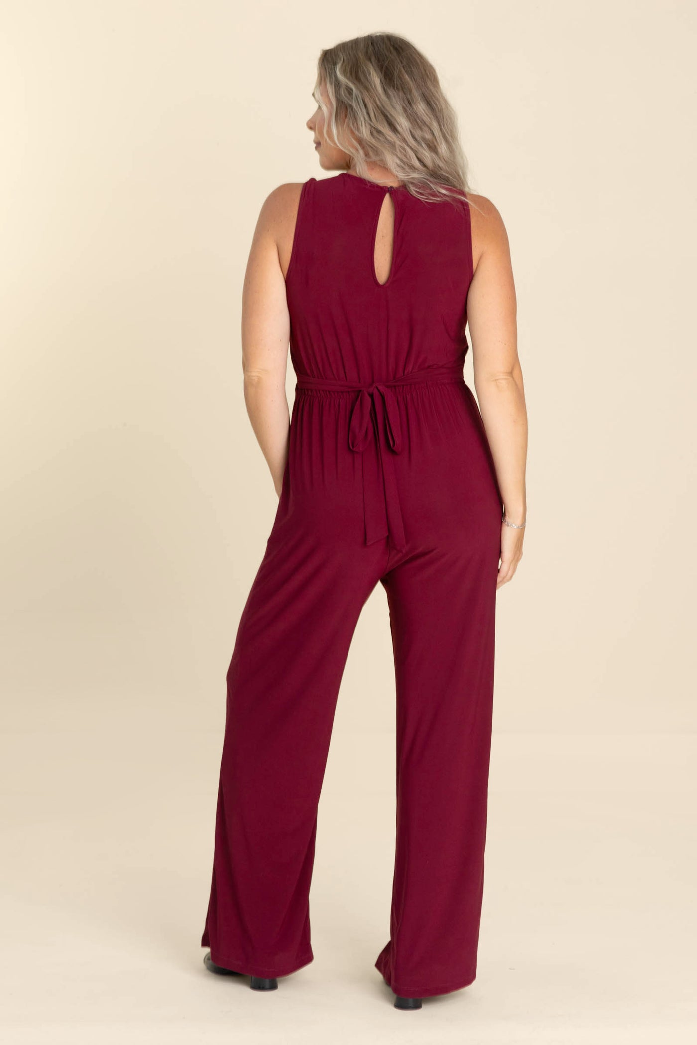 Burgundy V-Neck Sleeveless Back Tie Jumpsuit