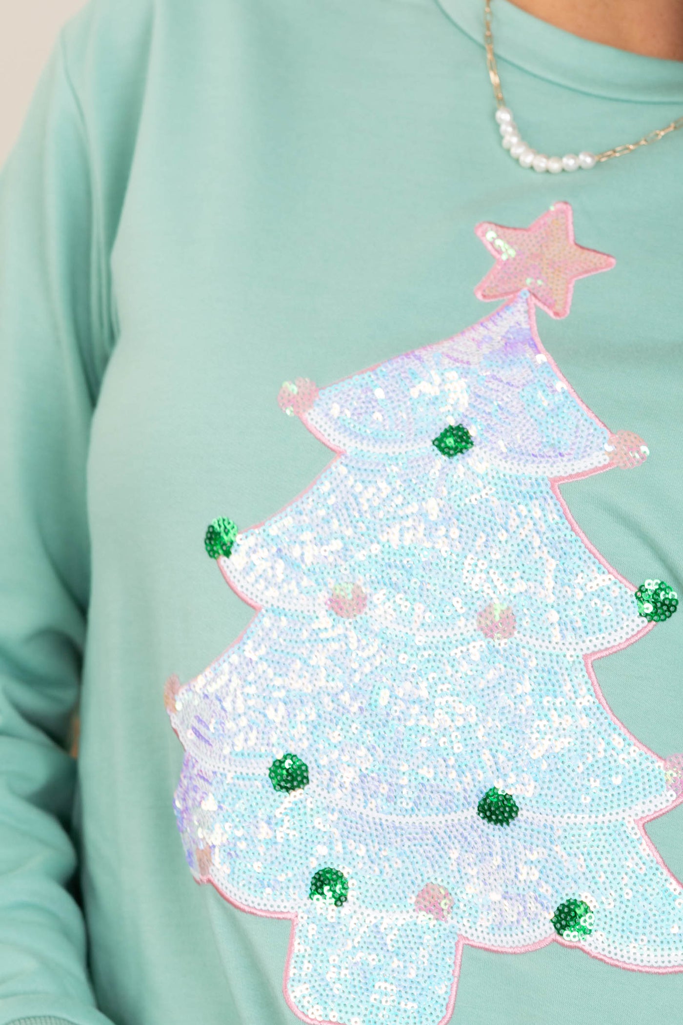 Mint Long Sleeve With Sequin Christmas Tree