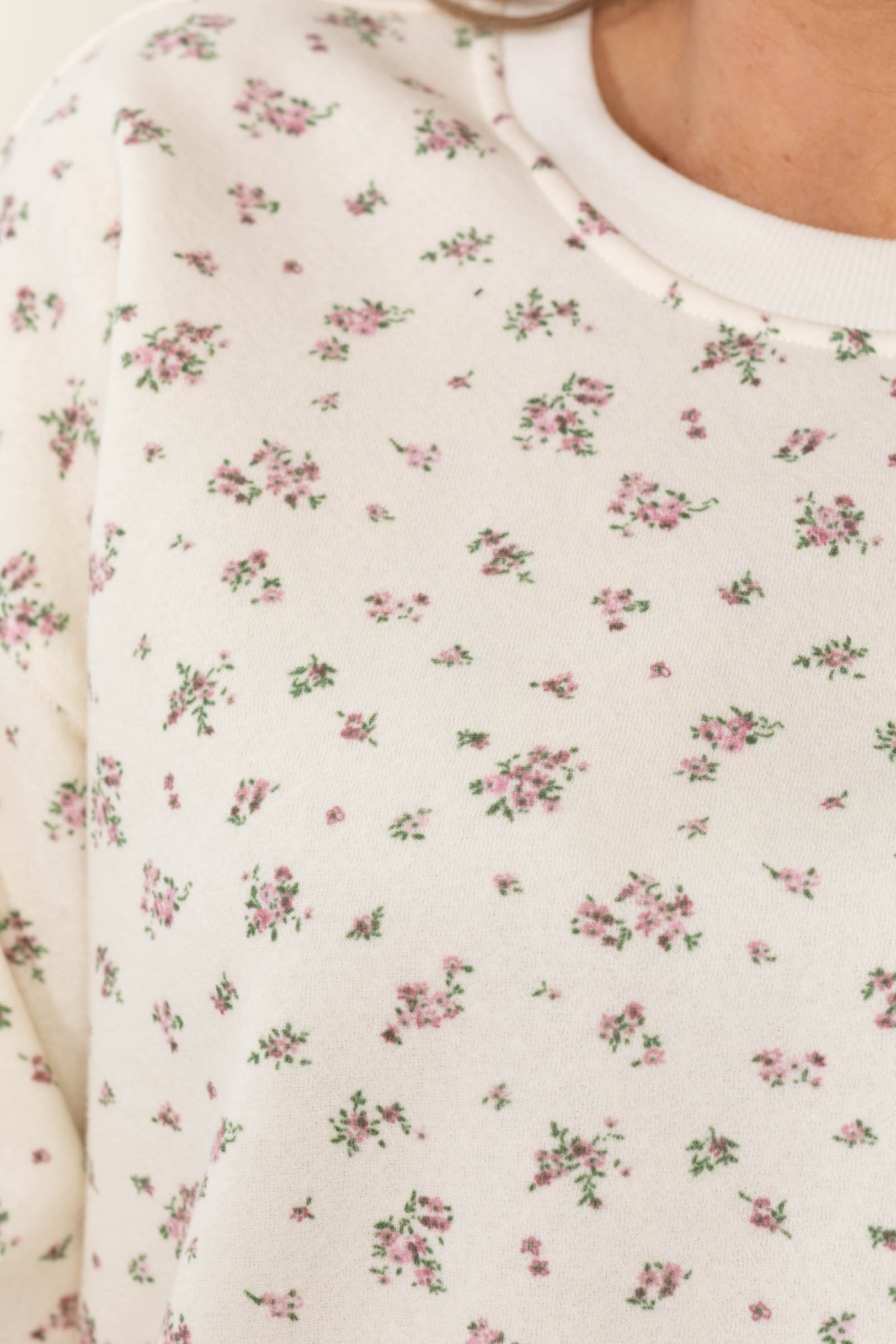 Ivory Floral Print Crewneck