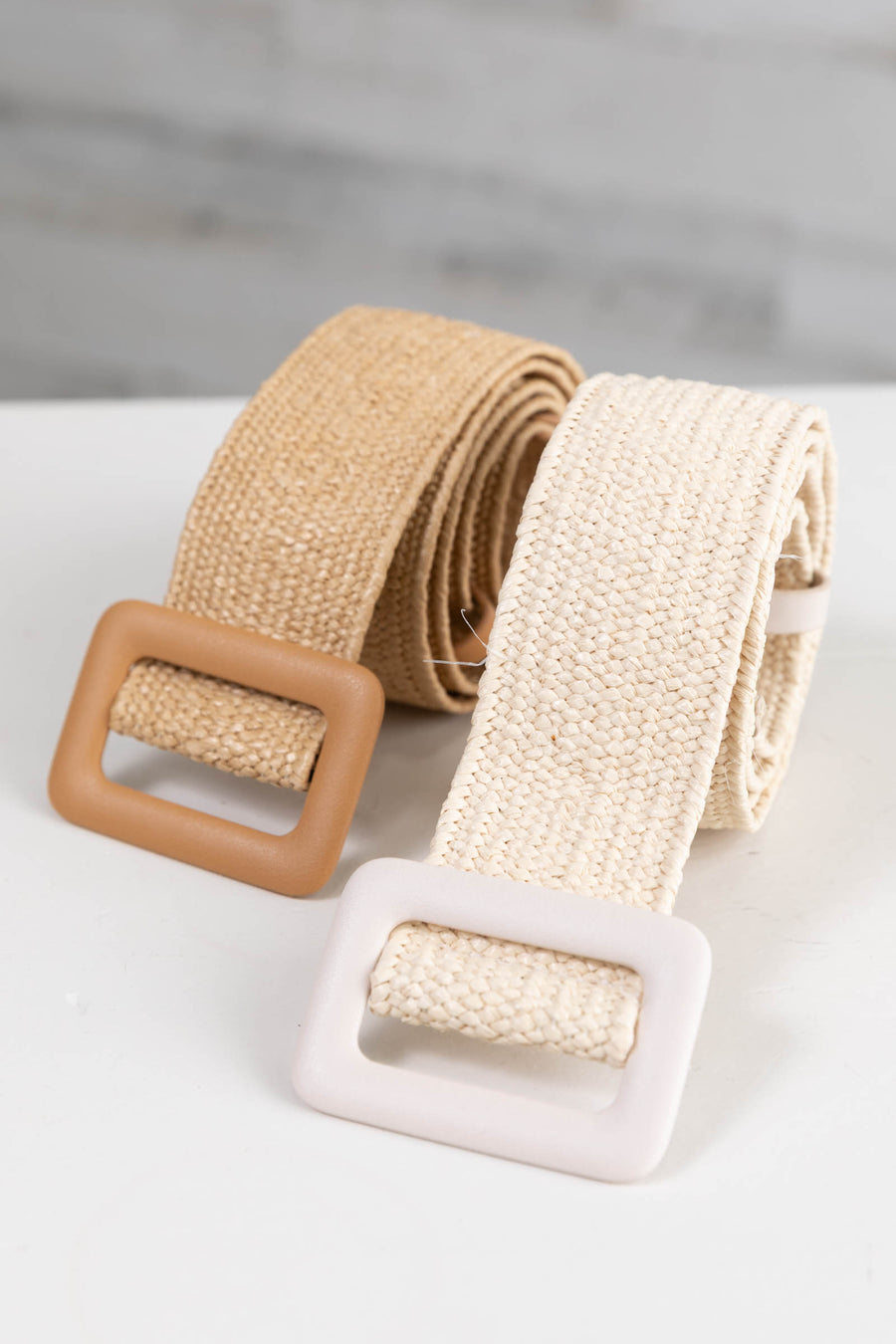 Rectangle Buckle Straw Braided Belts