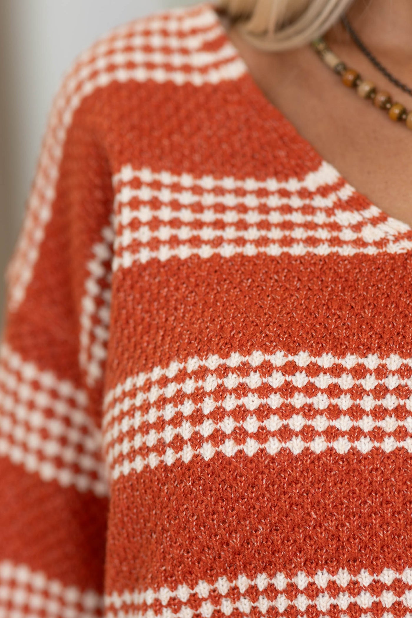 Staccato Textured Stripe V-Neck Pullover Sweater