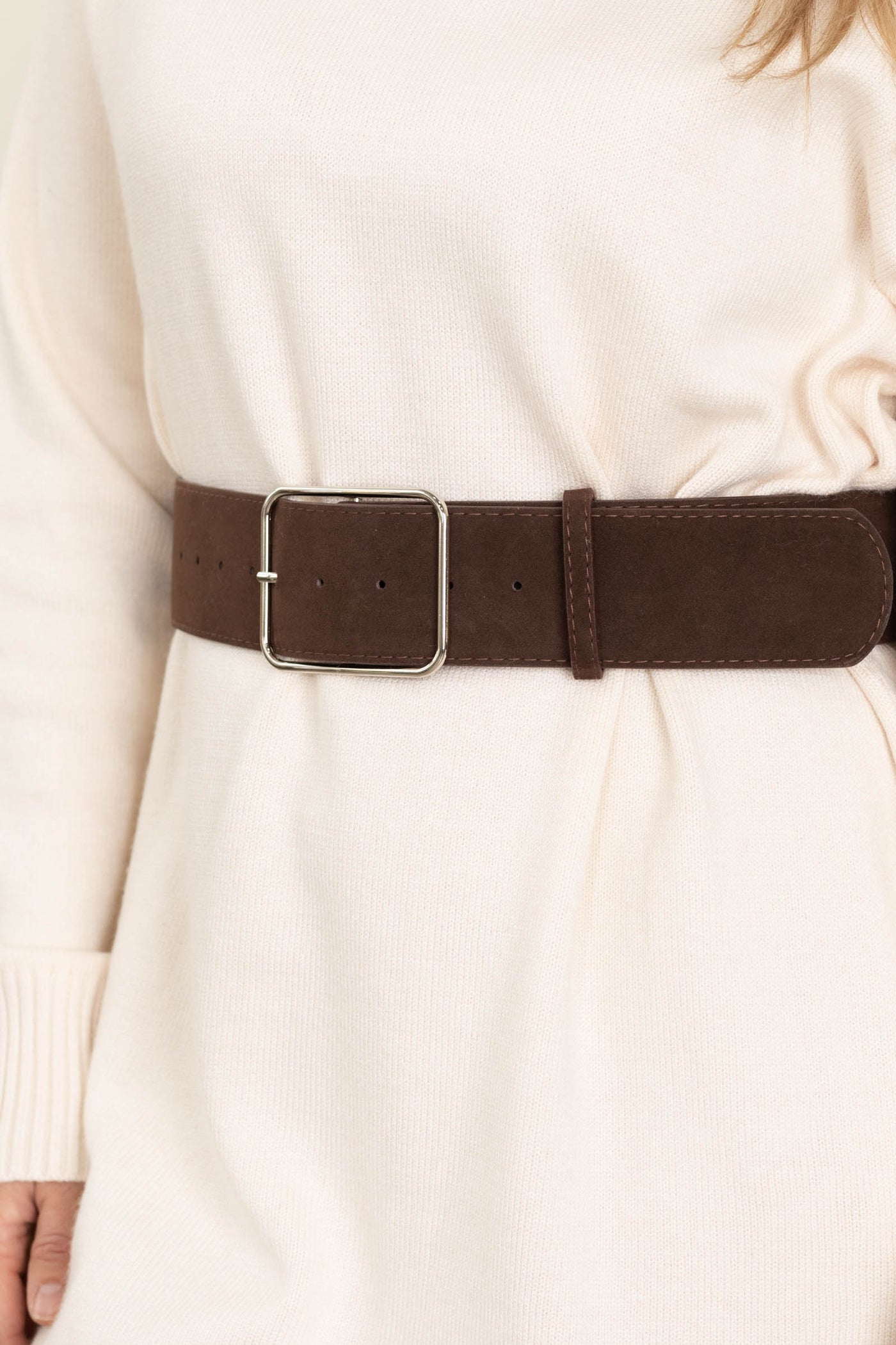 Suede Belts With Rectangular Silver Buckle