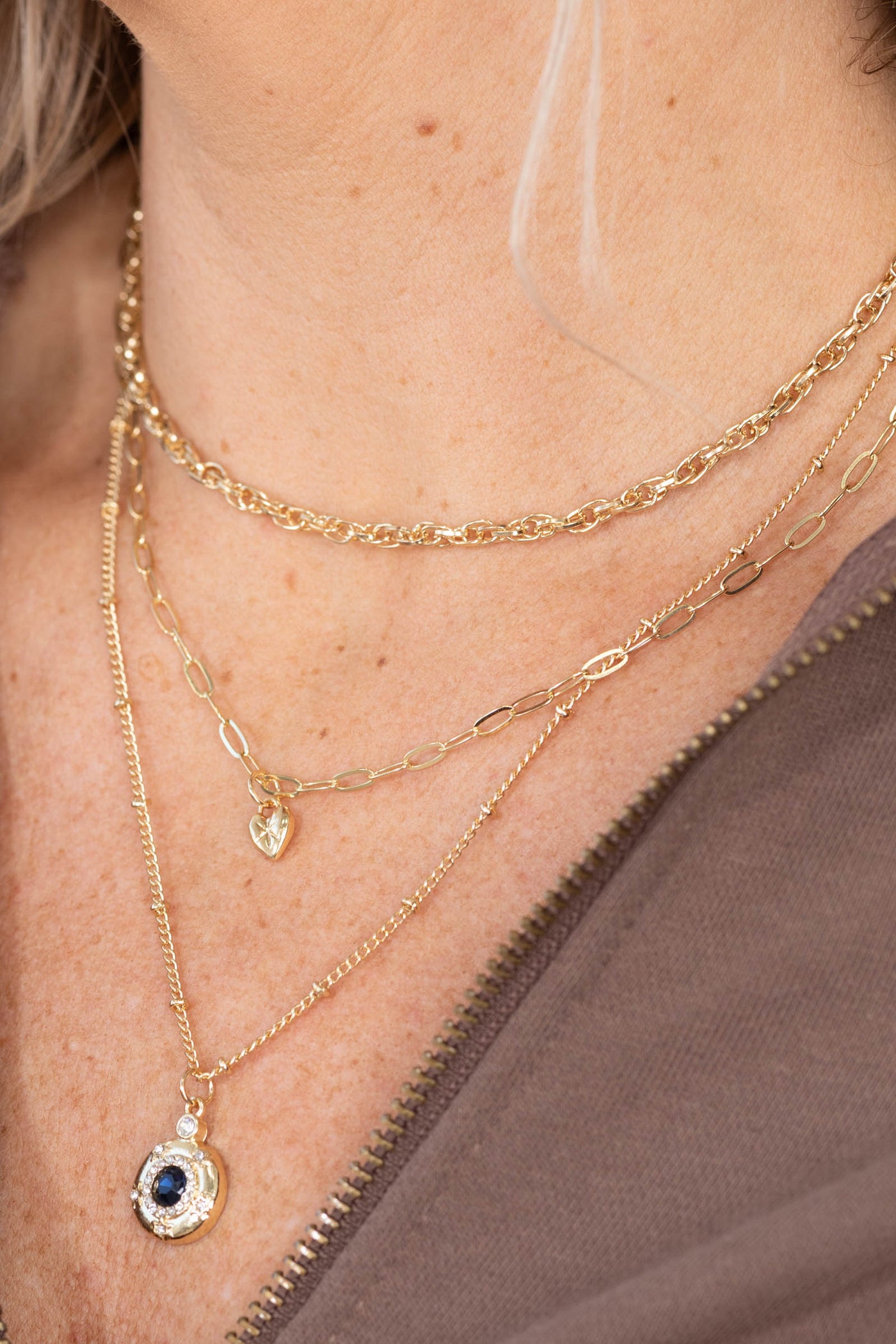 Multi-Layer Heart Sapphire Pendant Necklace