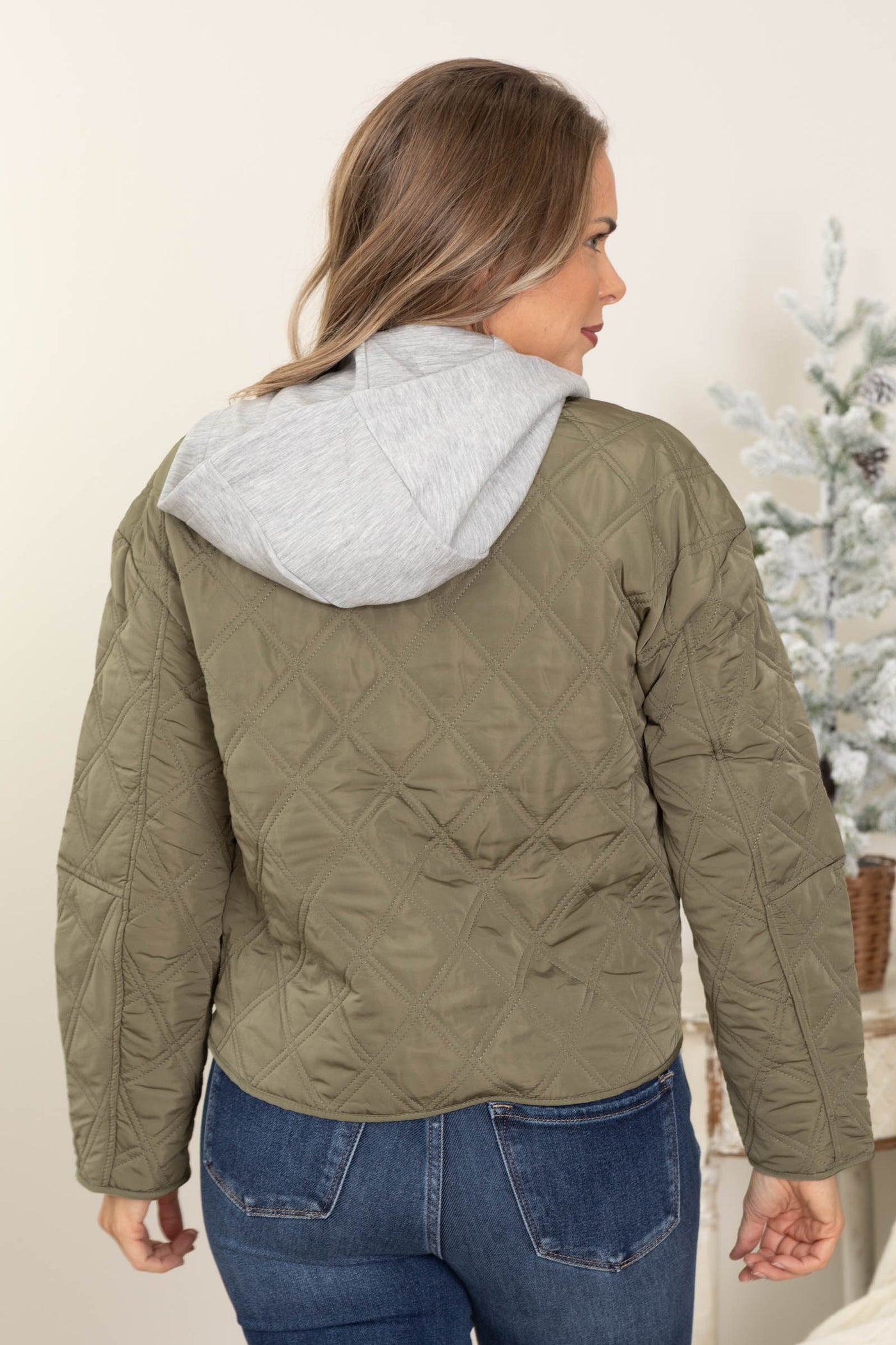 Olive Hooded Contrast Jacket