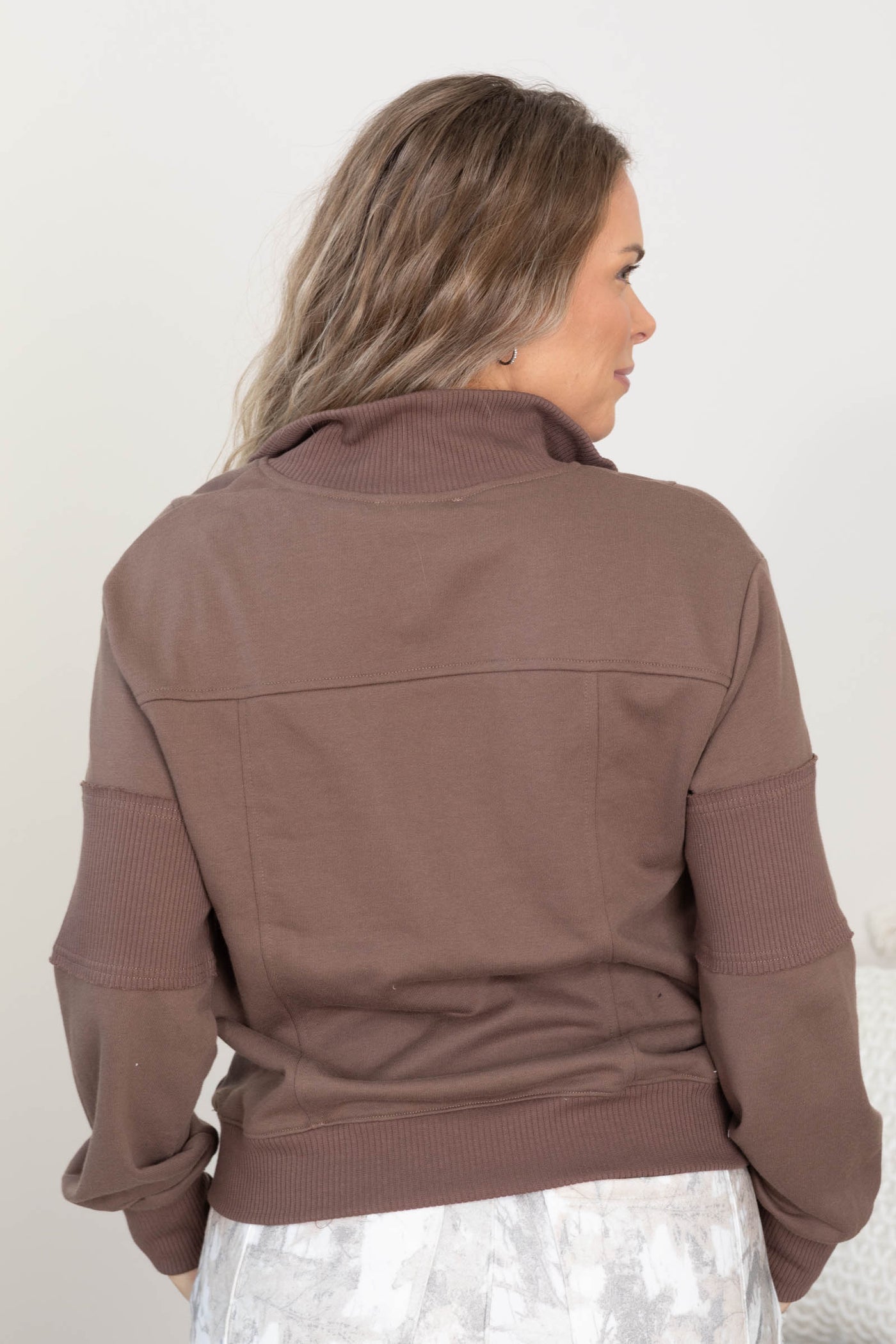 Mocha Half Zip Contrasted Sweatshirt
