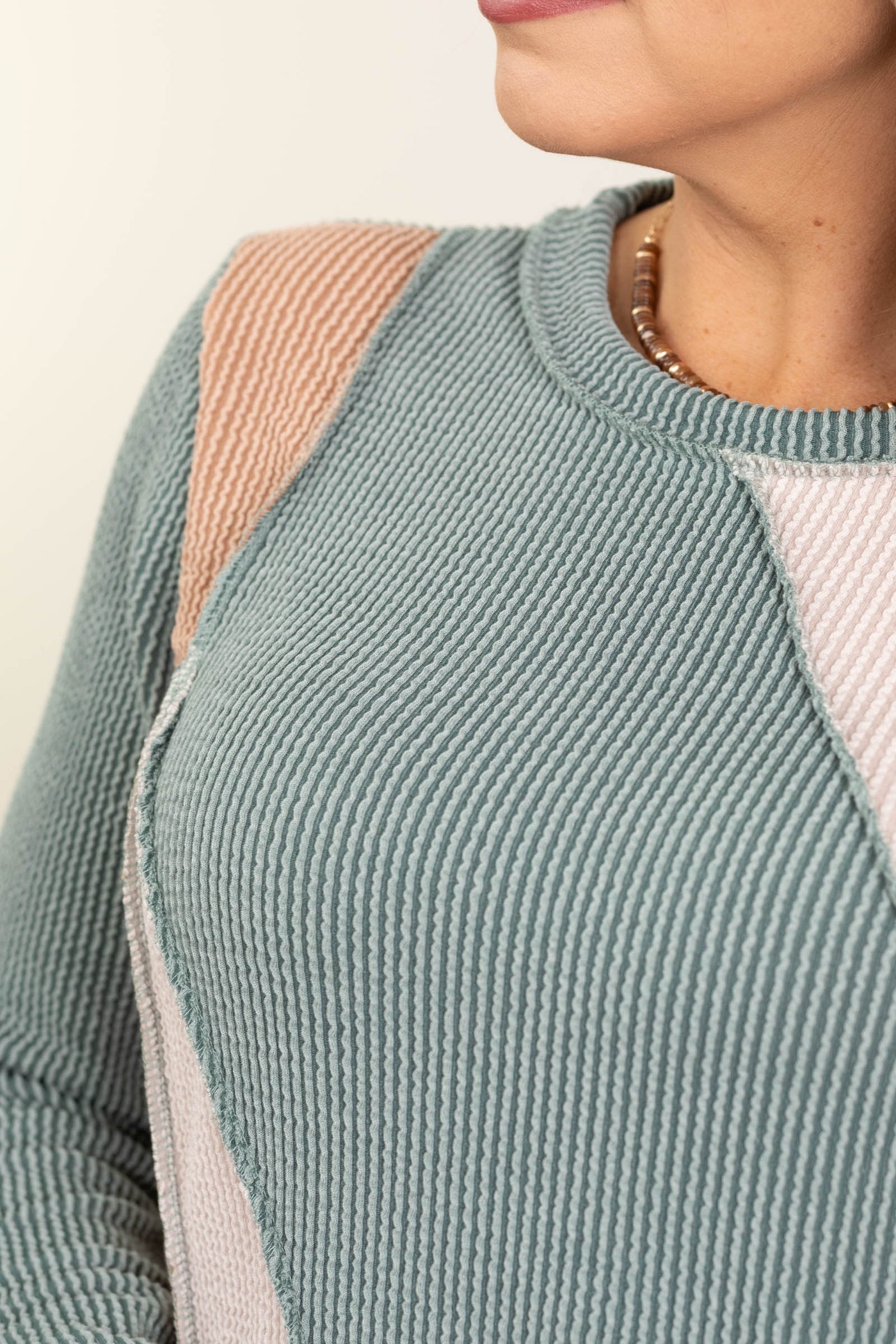 Dusty Teal Cut Out Ribbed Long Sleeve Knit