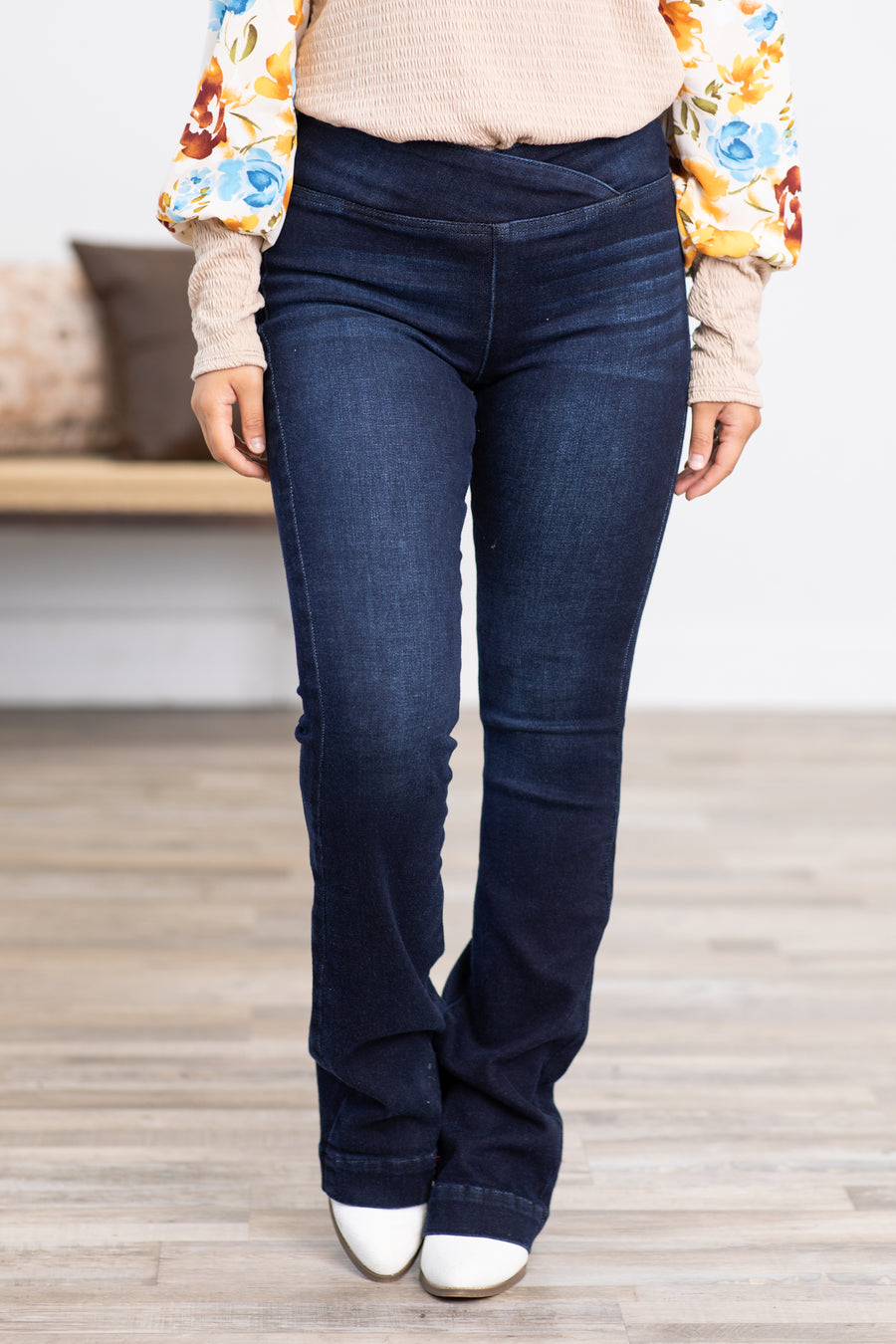 KanCan Crossover Waist Pull On Bootcut Jeans