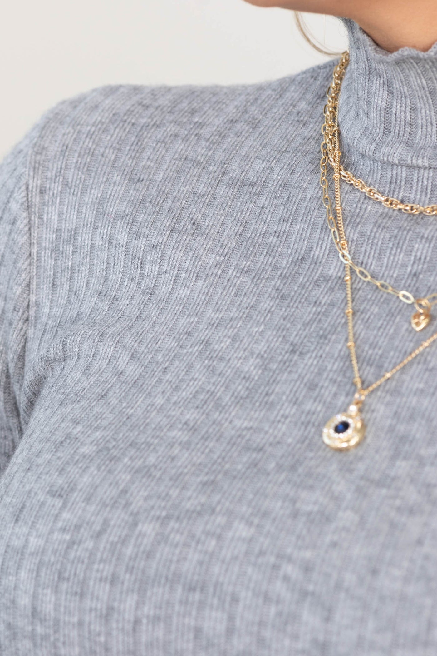 Heather Grey Mock Neck Lettuce Hem Knit Top