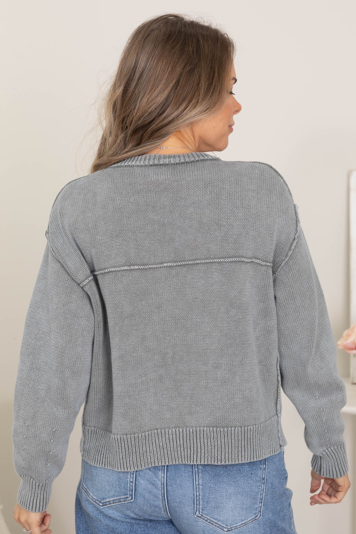 Vintage Grey Washed Sweater V-Neck Cardigan