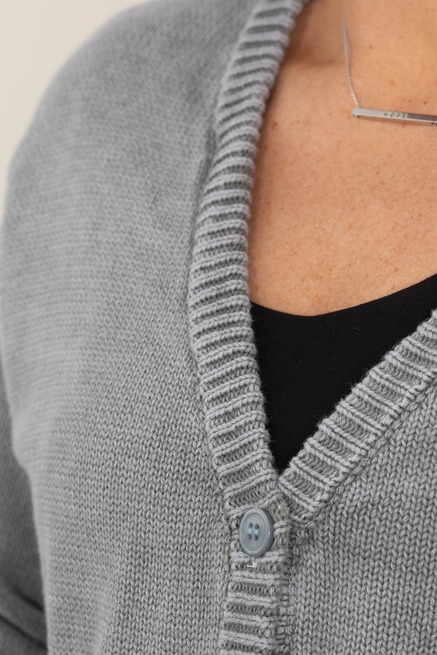 Vintage Grey Washed Sweater V-Neck Cardigan