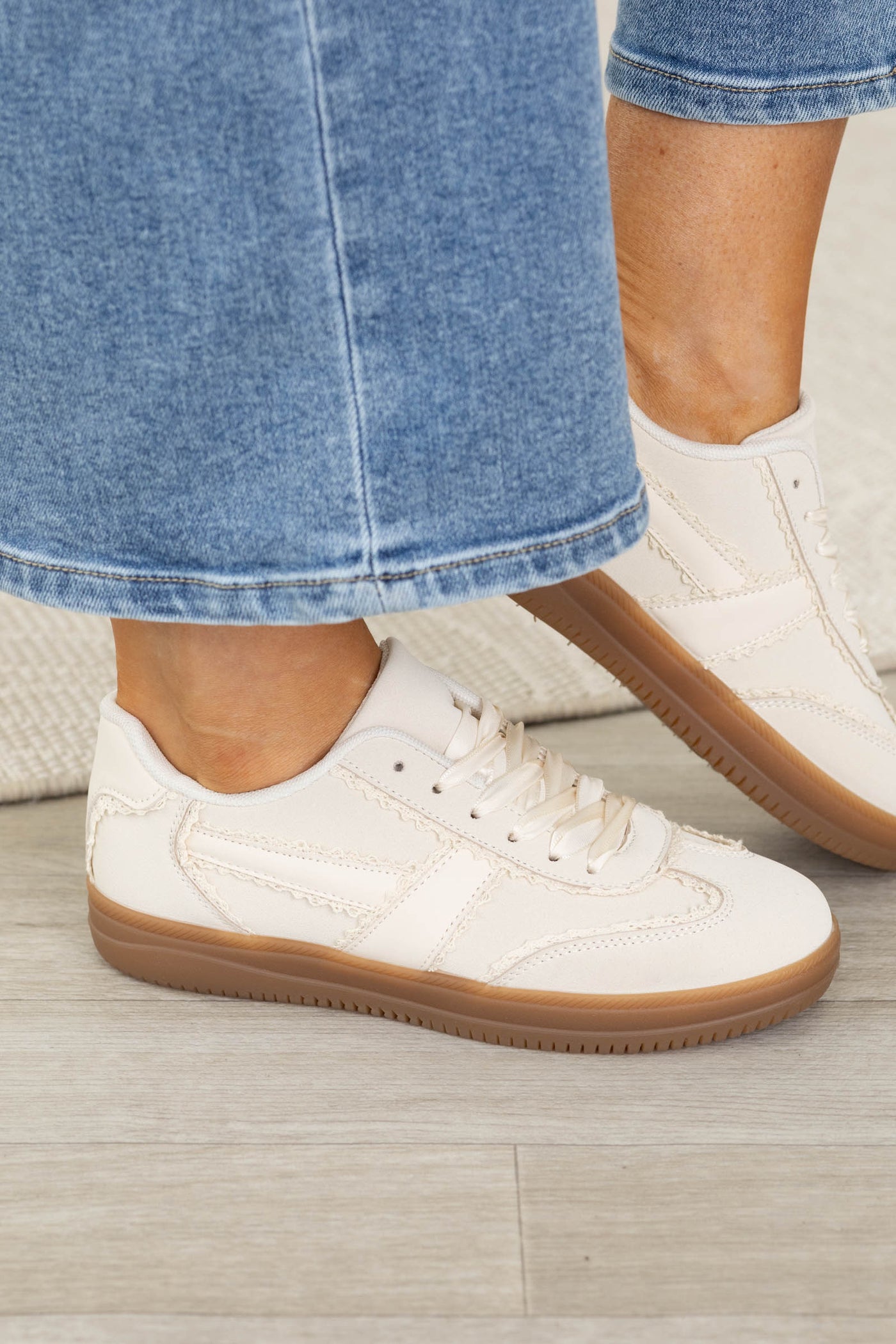 Lace Up Sneakers With Lace Detail