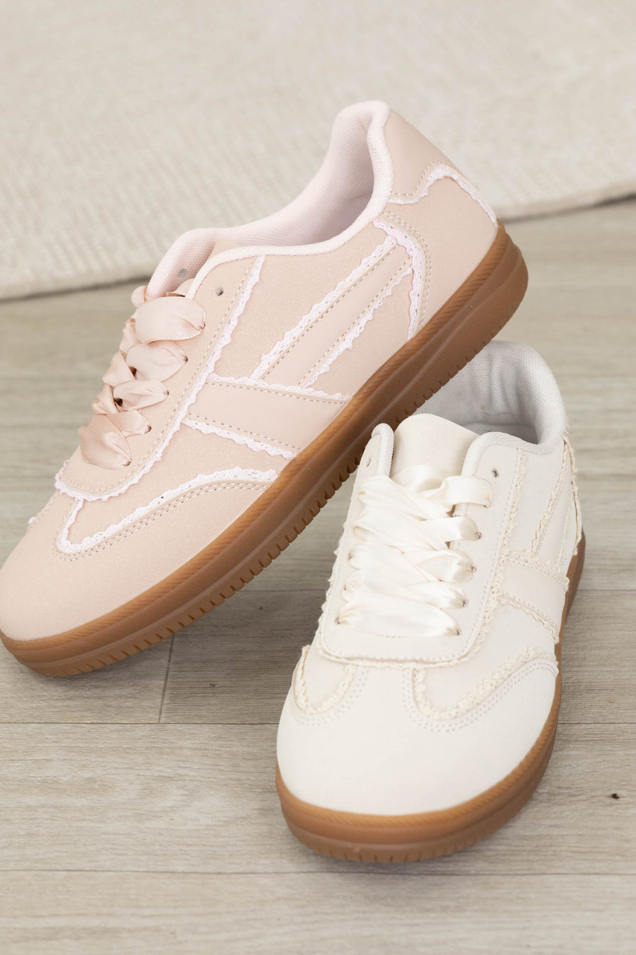 Lace Up Sneakers With Lace Detail