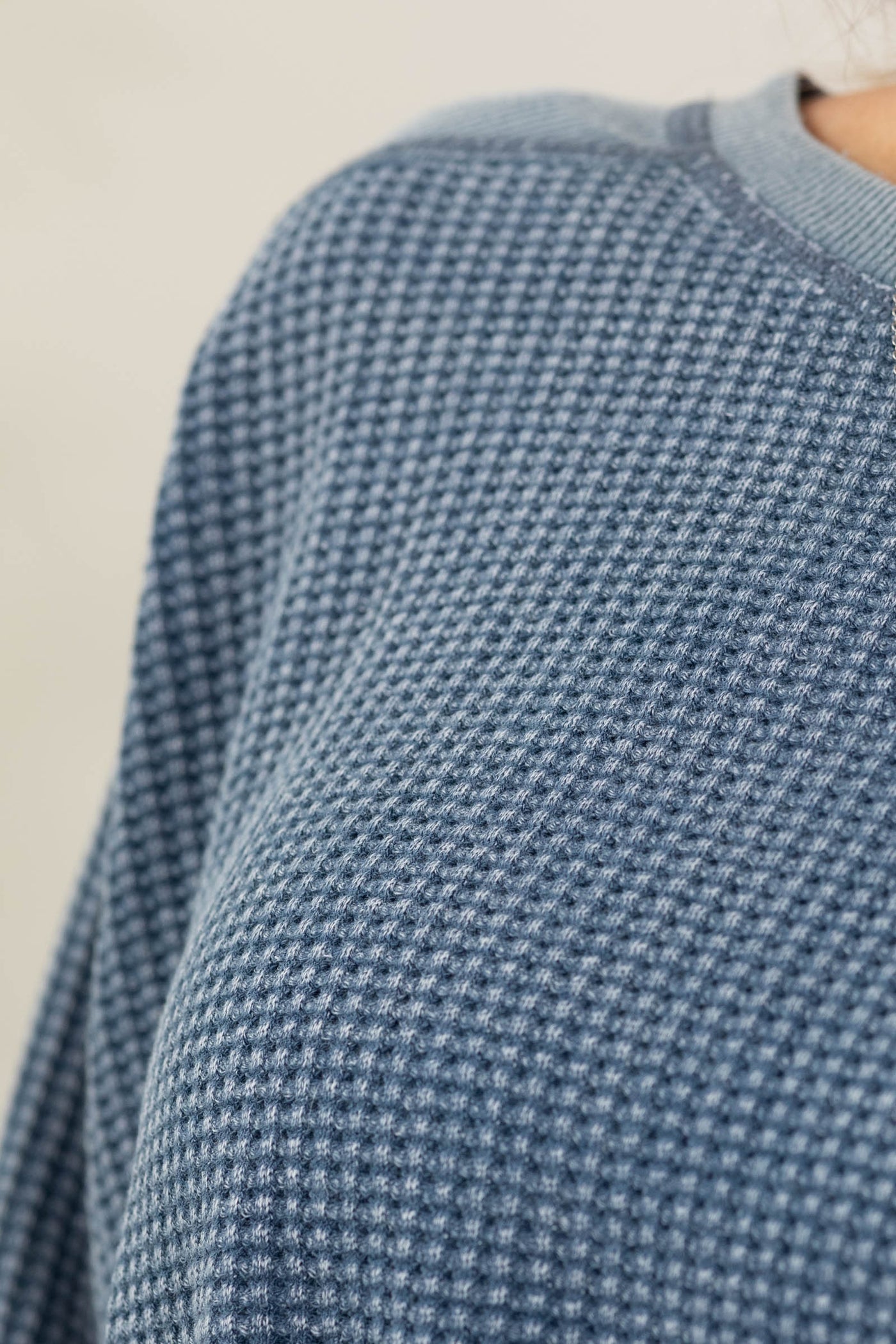 Slate Blue Washed Waffle Relaxed Knit Top