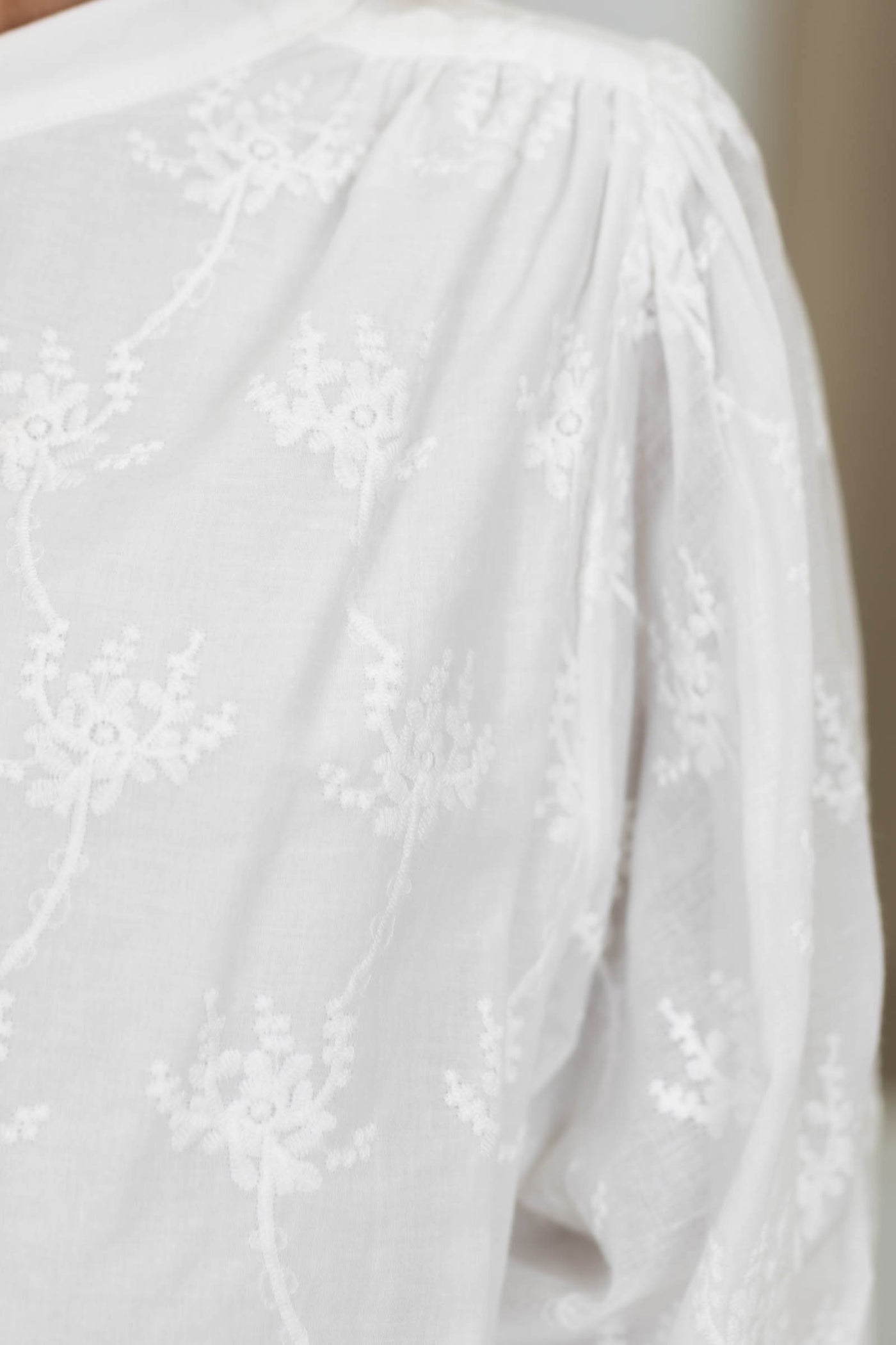 Off White Floral Texture Button Up Woven Top