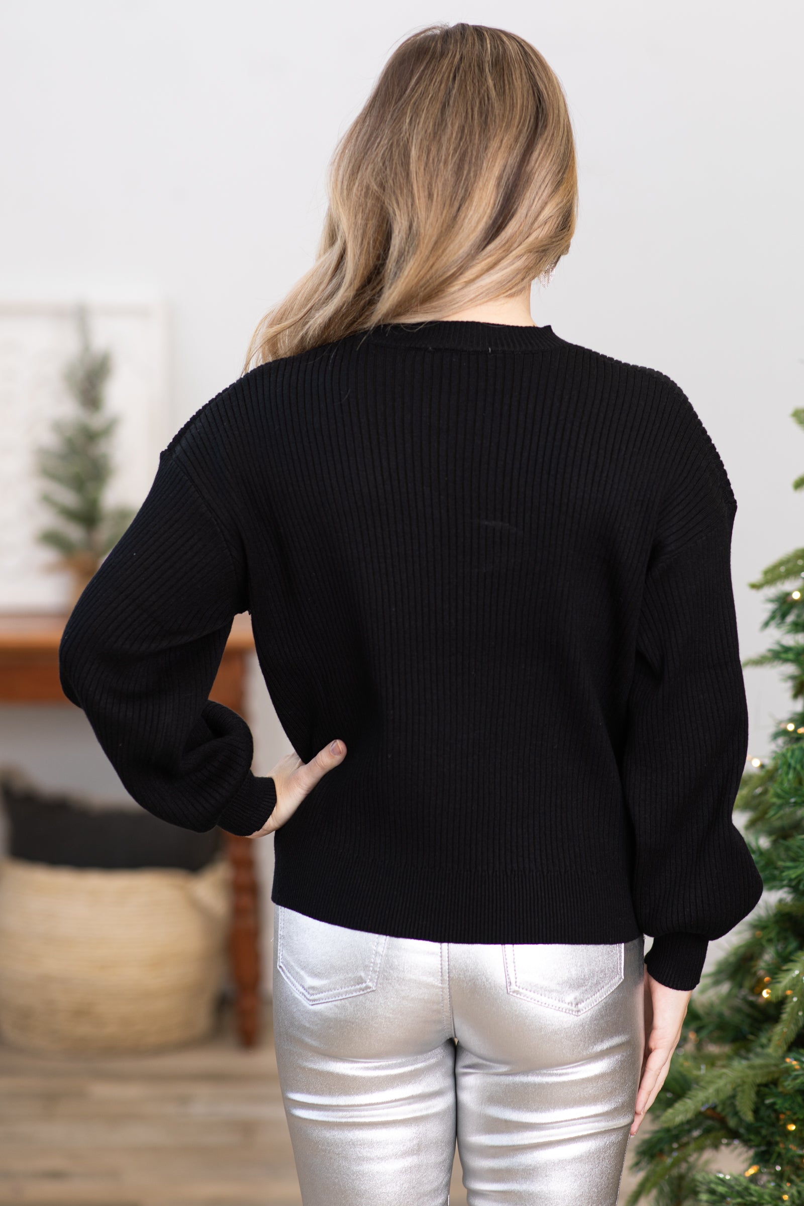 Black Sweater With Sequin Detail