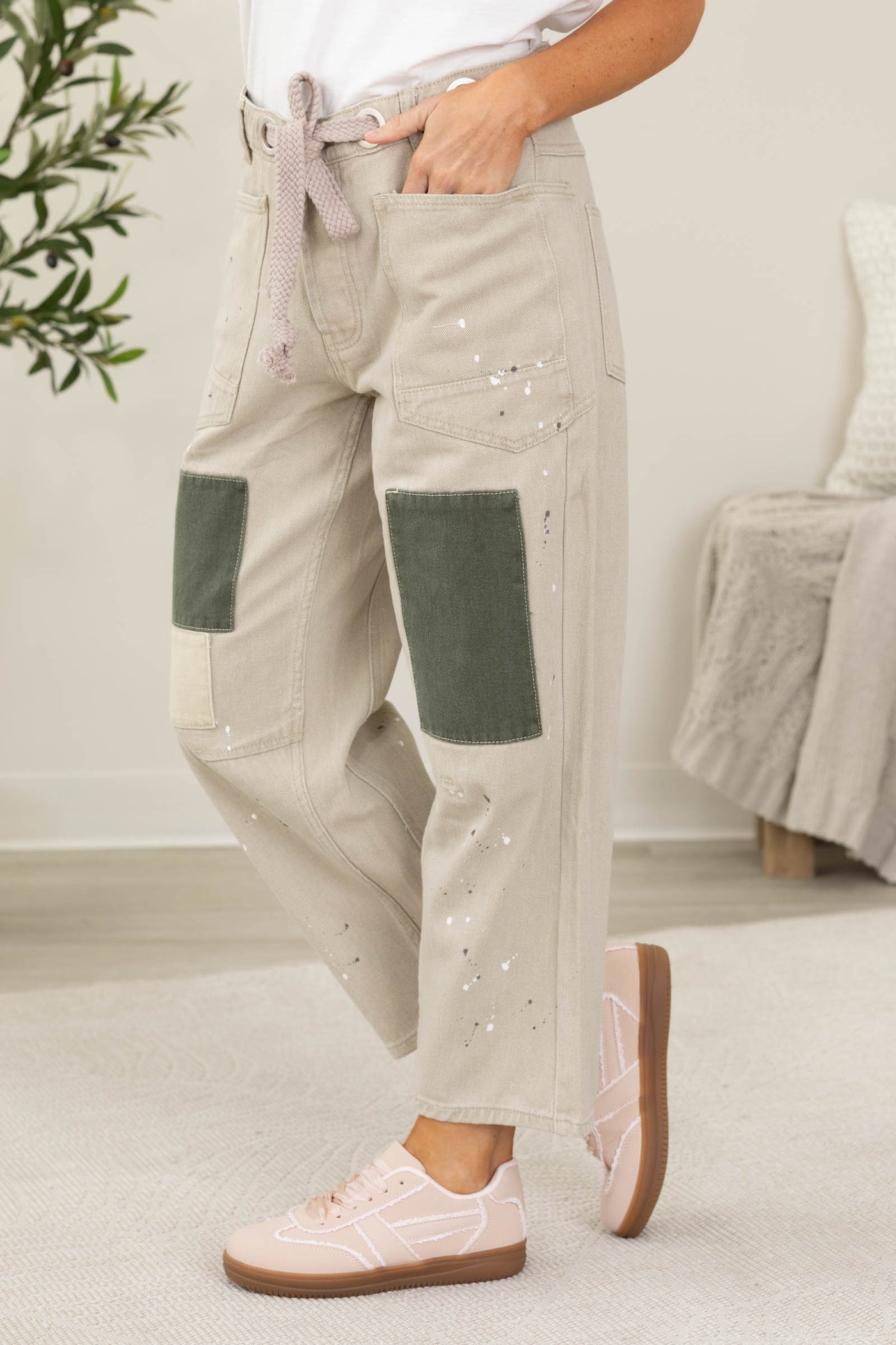 Denim Washed Vintage Painted Rope String Jeans