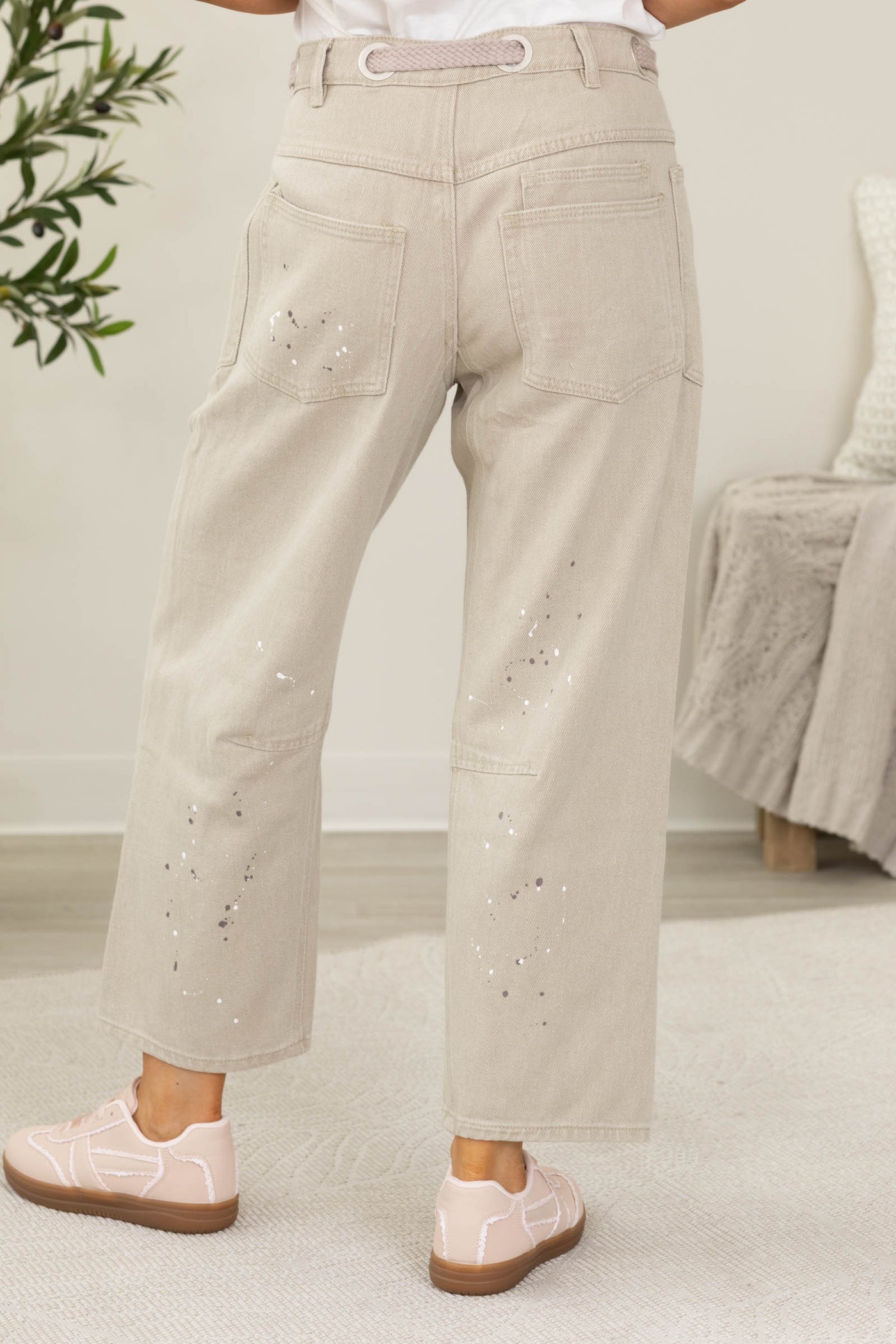 Denim Washed Vintage Painted Rope String Jeans