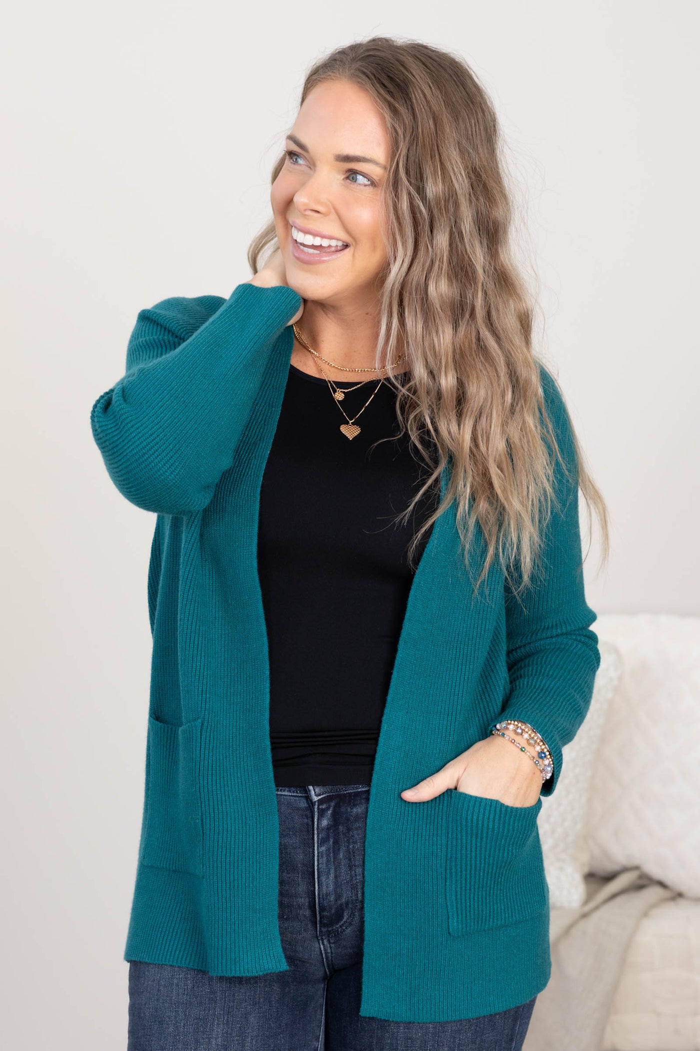 Ribbed Open Front Cardigans With Patch Pocket