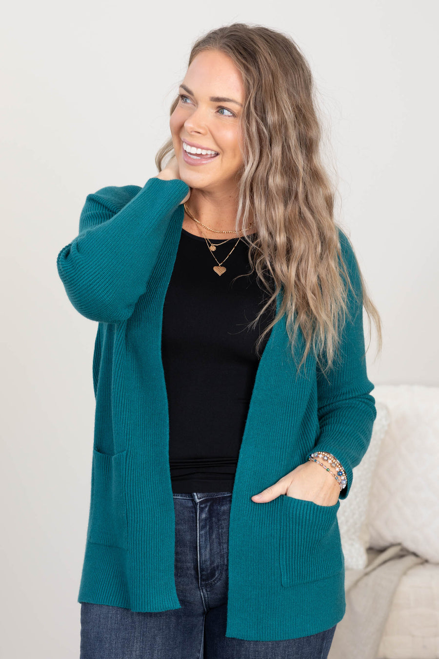 Ribbed Open Front Cardigans With Patch Pocket