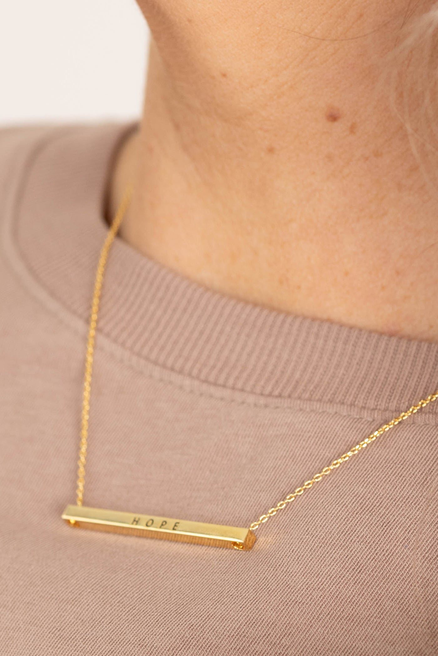 Hope Engraved Brass Bar Pendant Necklace