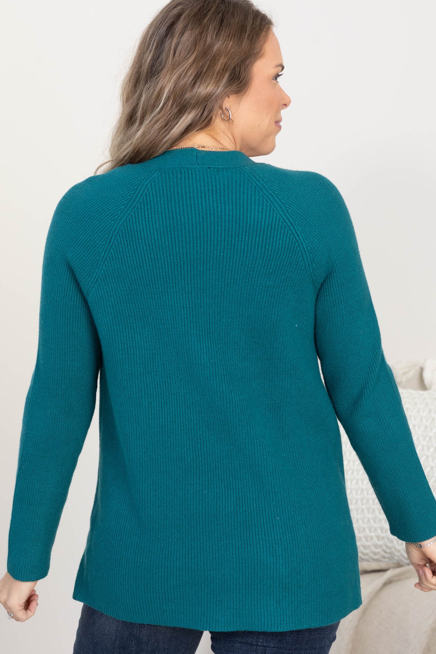 Ribbed Open Front Cardigans With Patch Pocket