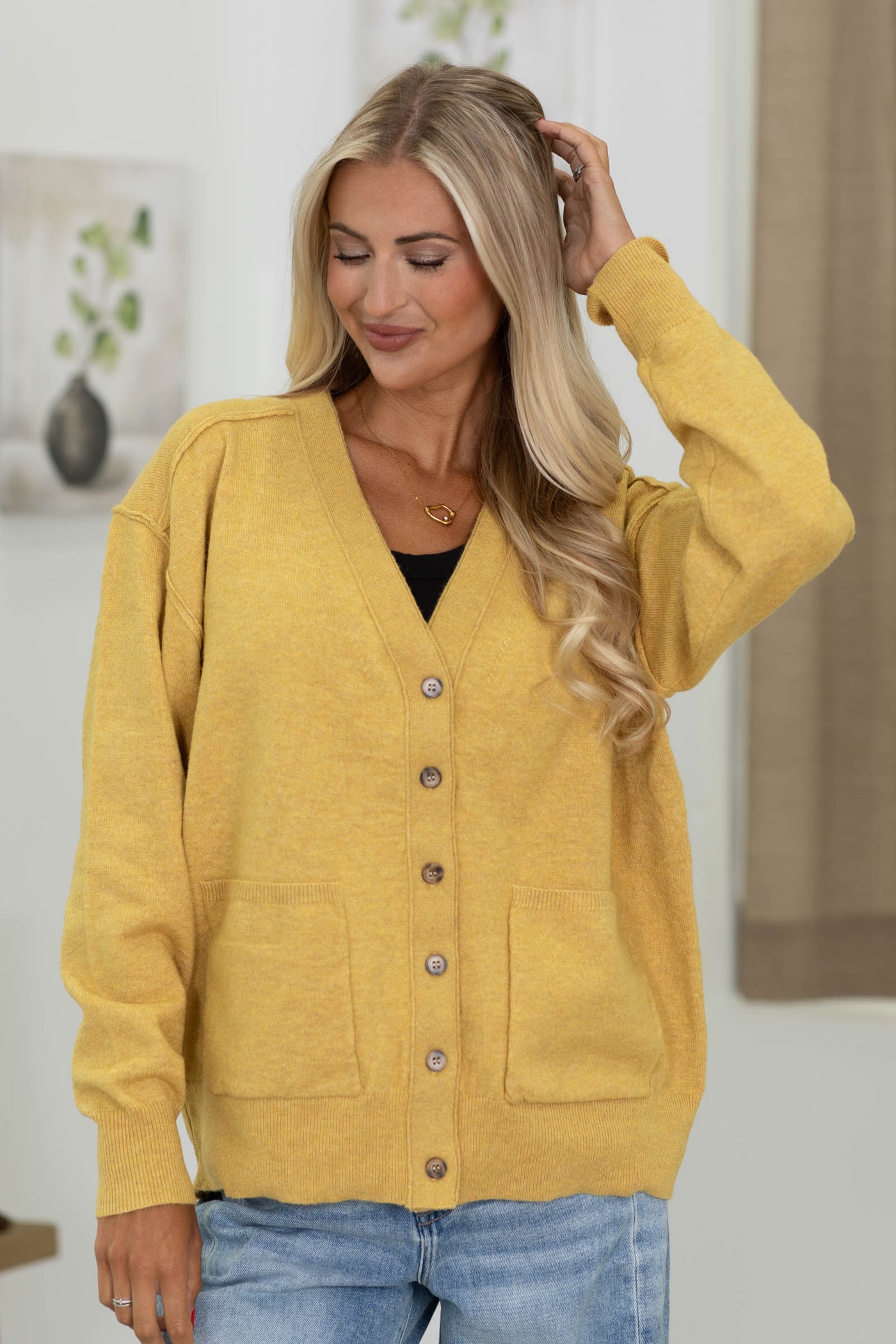 Heathered Super Soft Cardigan with Layered Trim Detail