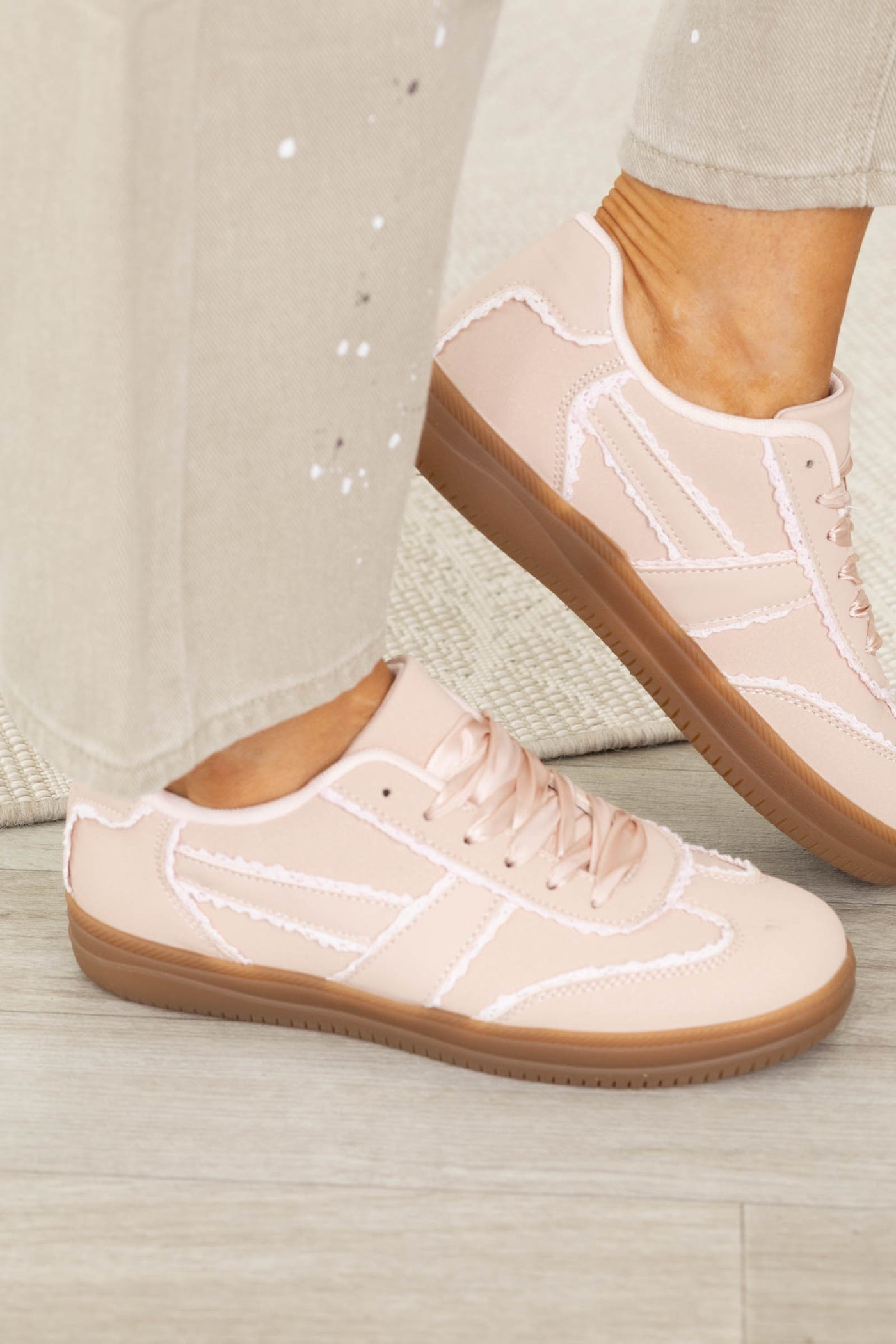 Lace Up Sneakers With Lace Detail
