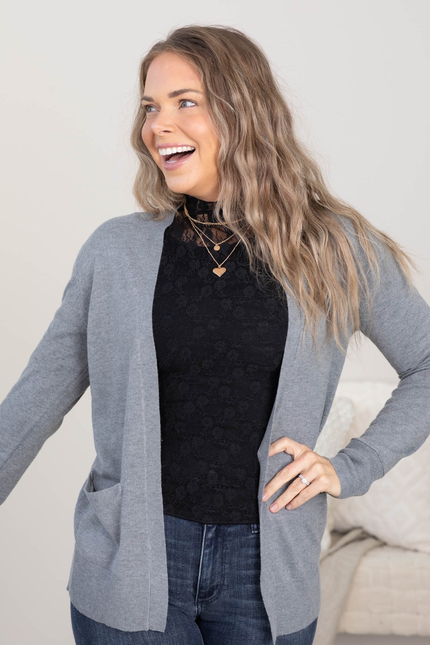 Dark Heathered Grey Light Weight Basic Cardigan