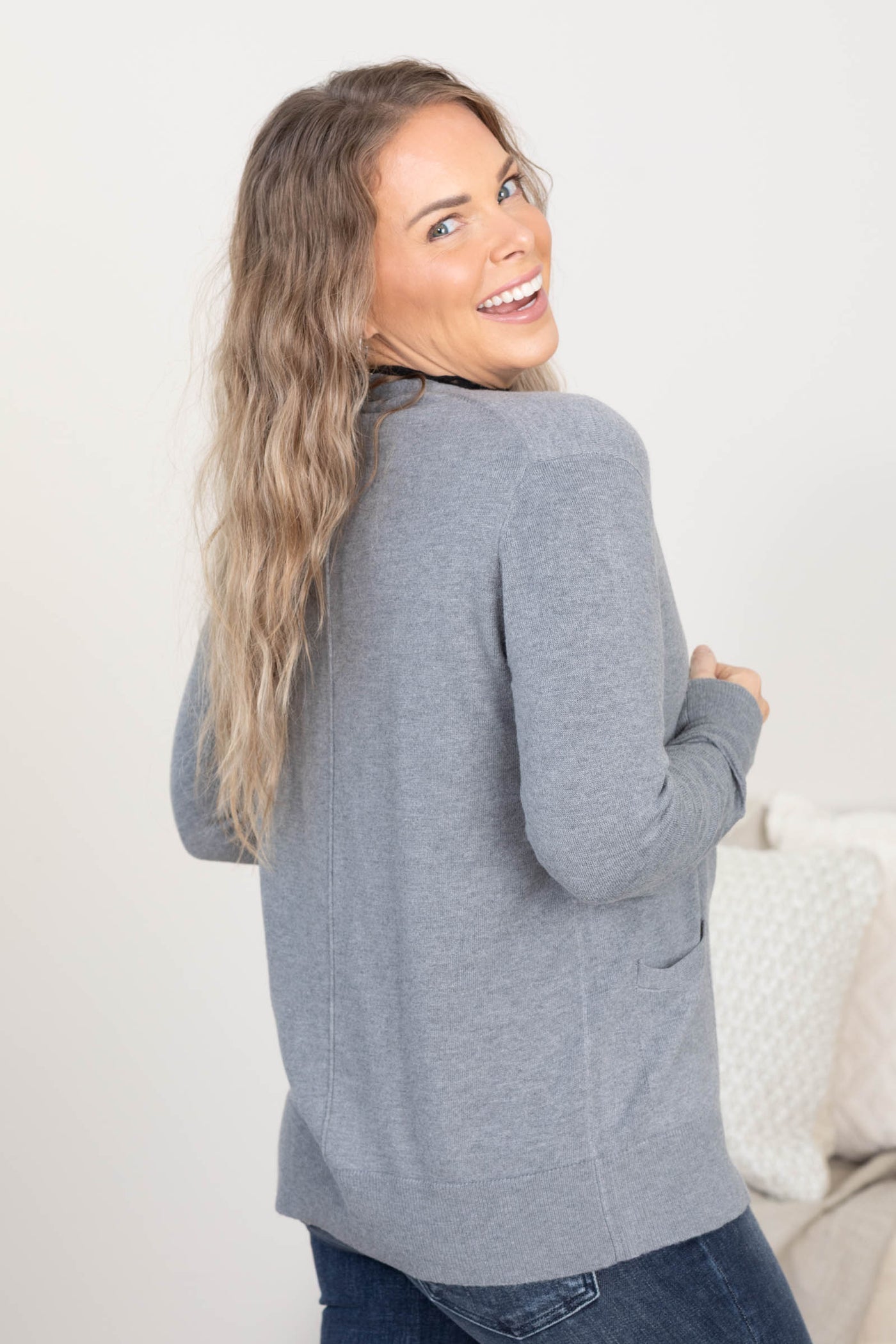 Dark Heathered Grey Light Weight Basic Cardigan