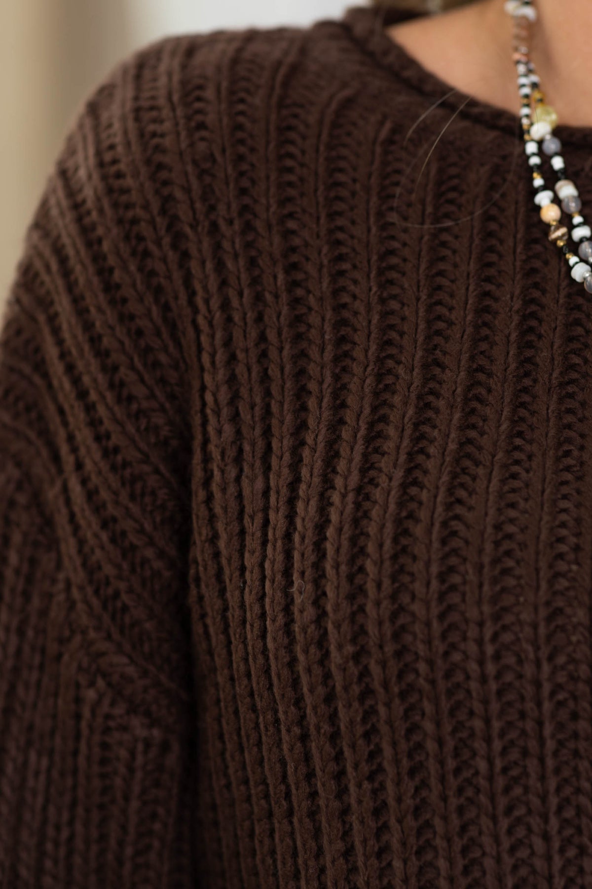 Roll-Up Raw Edge Detail Long Sleeve Knit Sweater