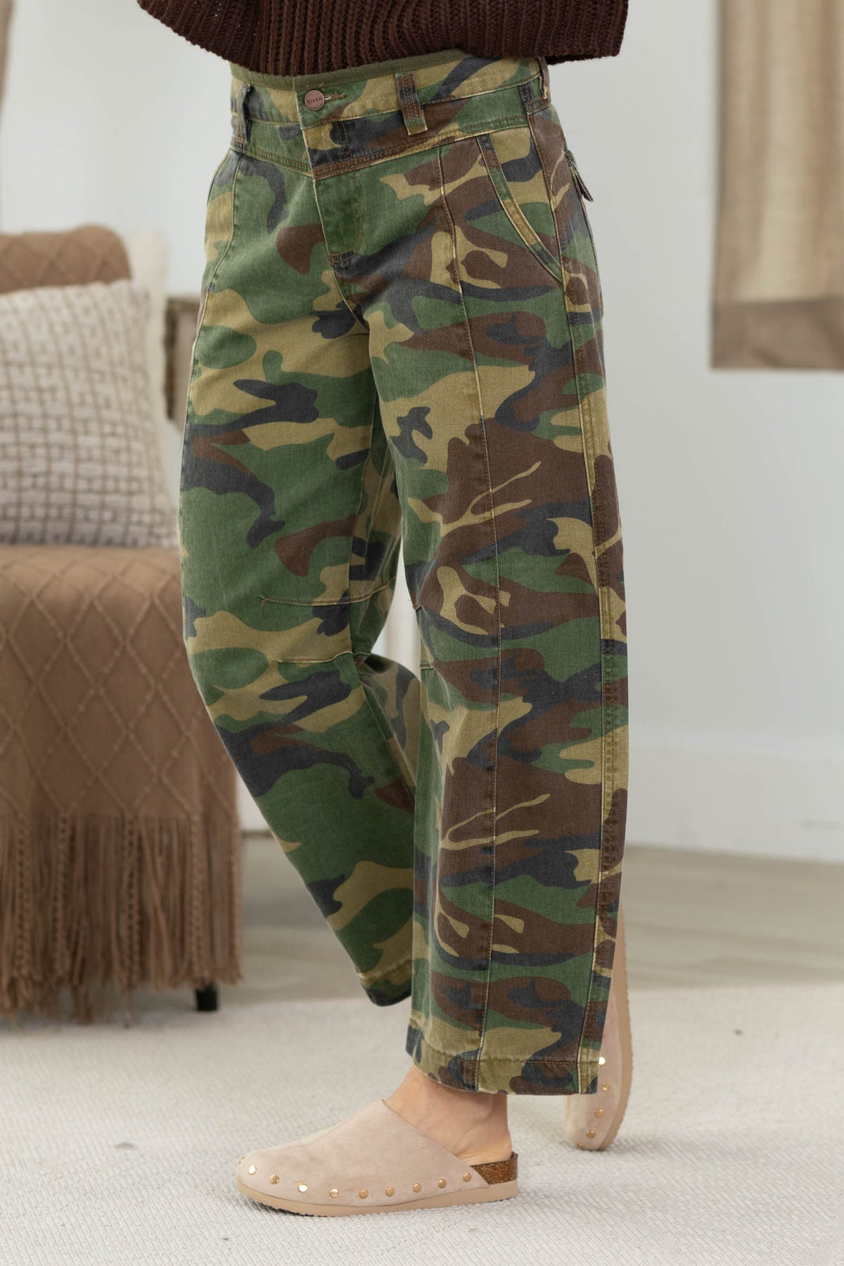 Risen Camo Slouchy Crop Barrel Pants