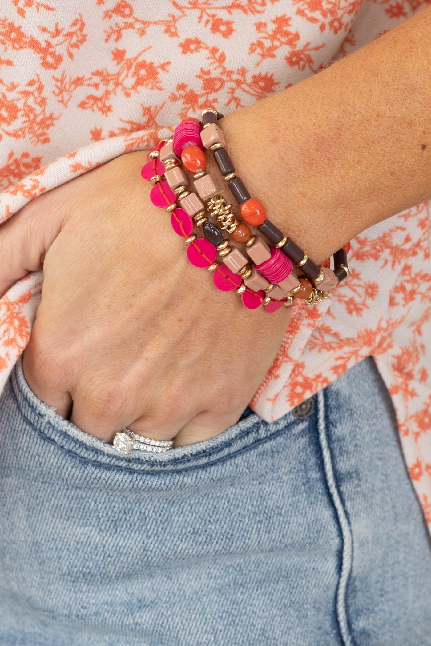 Pink And Dusty Rose Mixed Beaded Stretch Bracelets