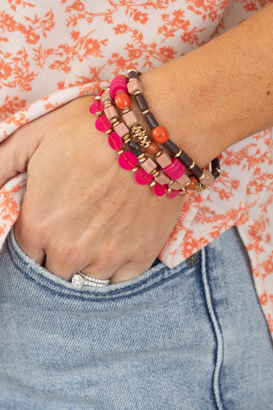 Pink And Dusty Rose Mixed Beaded Stretch Bracelets