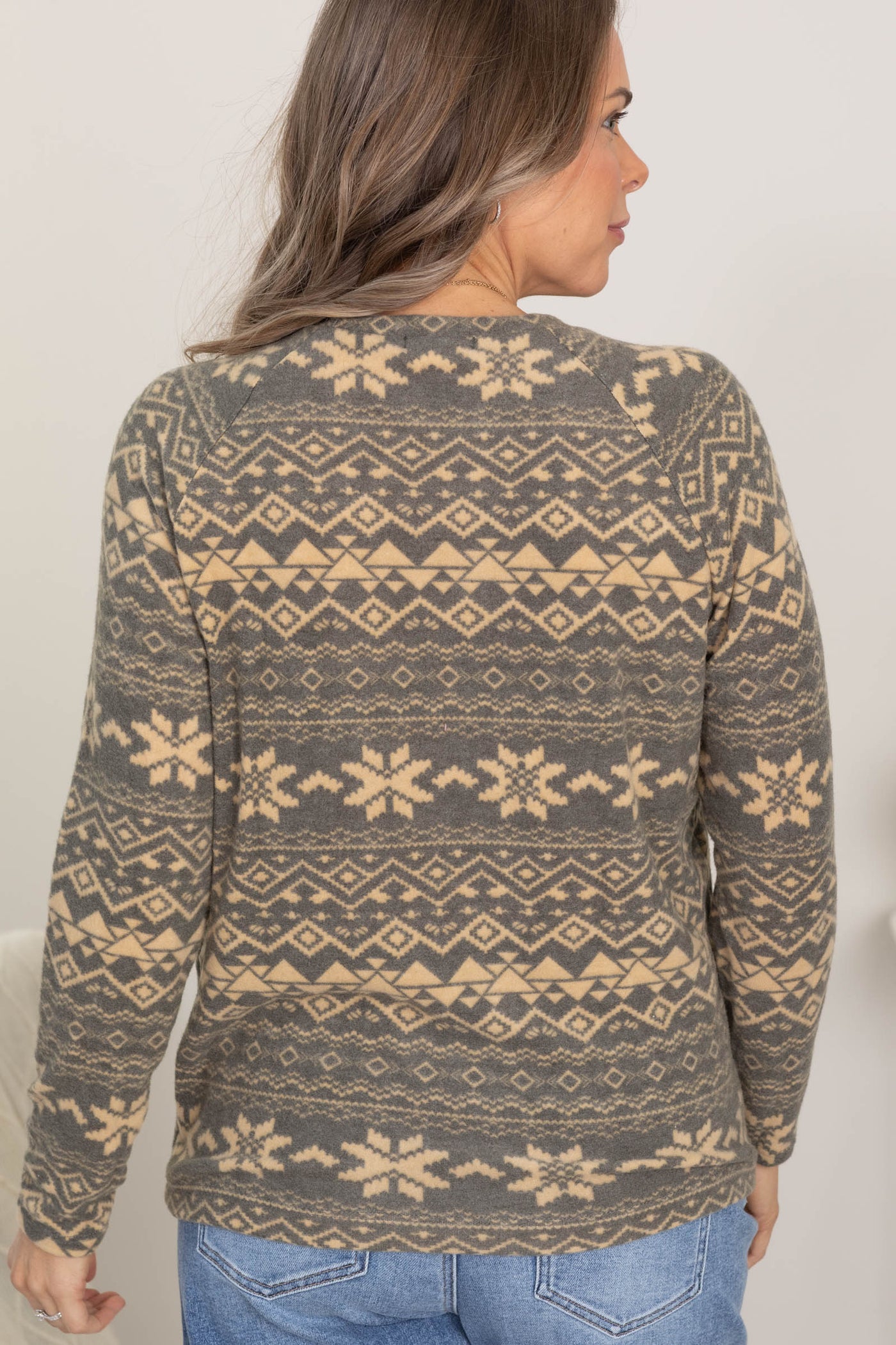 Grey and Beige Aztec Brushed Knit Top