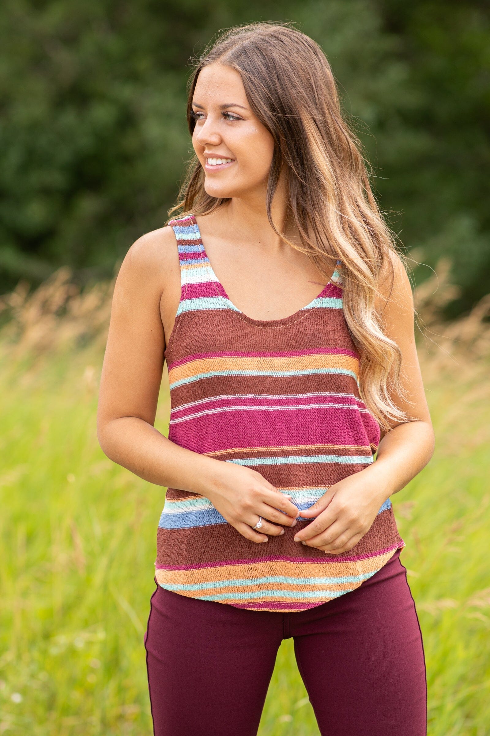 Berry Multicolor Stripe Round Neck Tank - Filly Flair