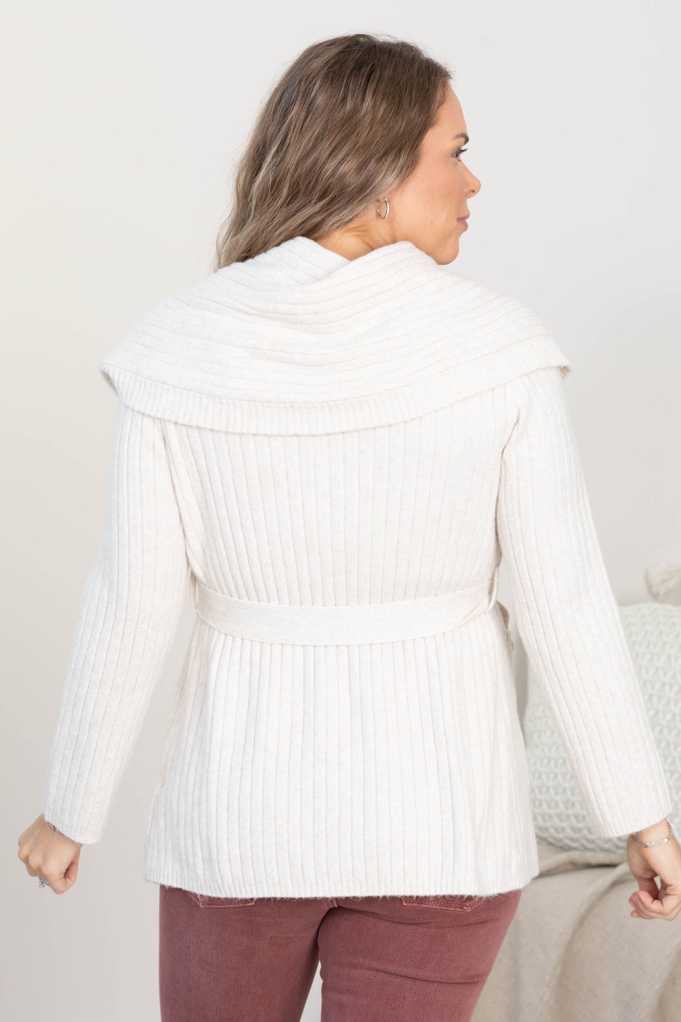 Beige Long Sleeve Wrap Sweater Cardigan