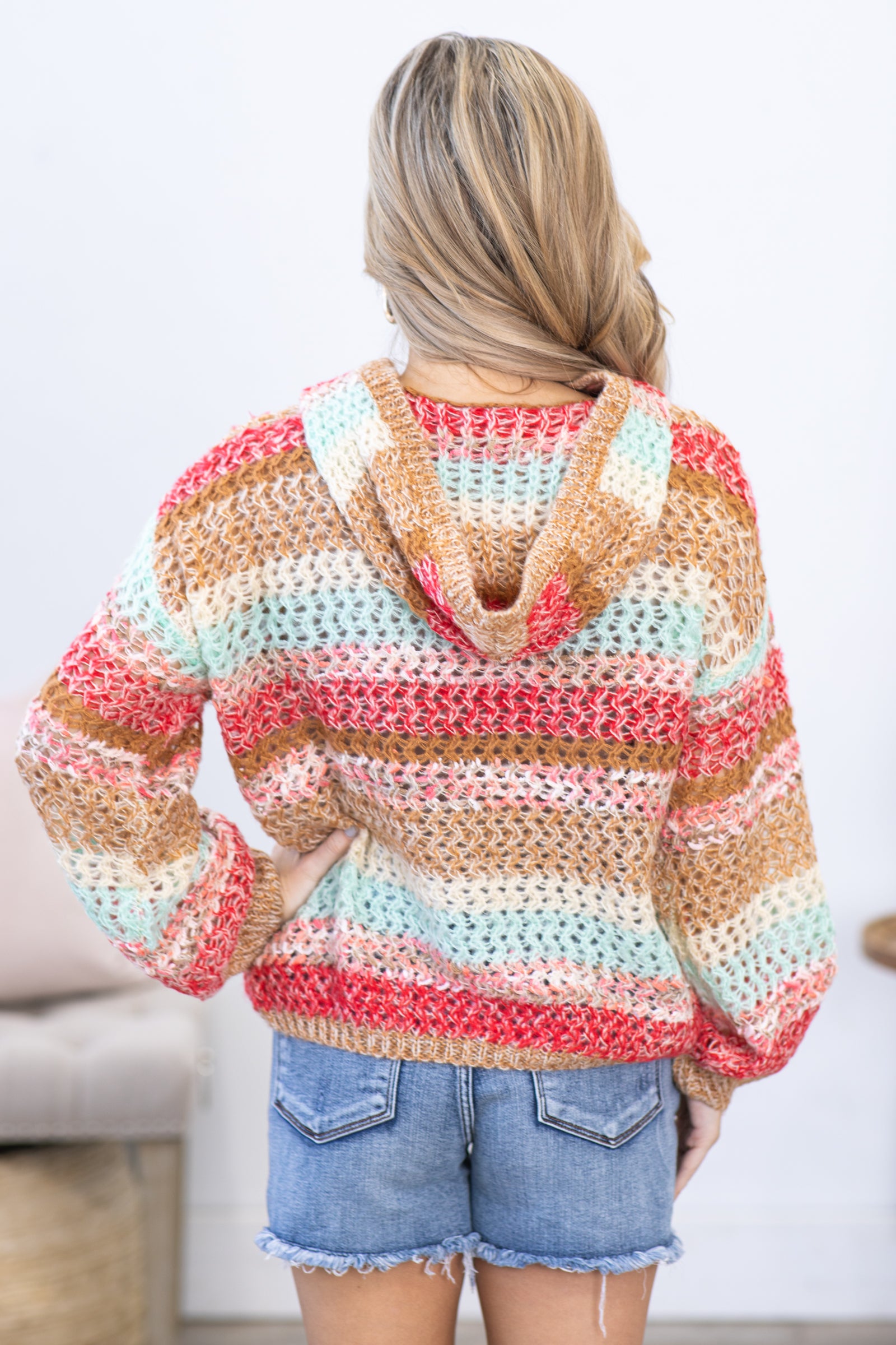 Camel Multicolor Stripe Sweater Hoodie