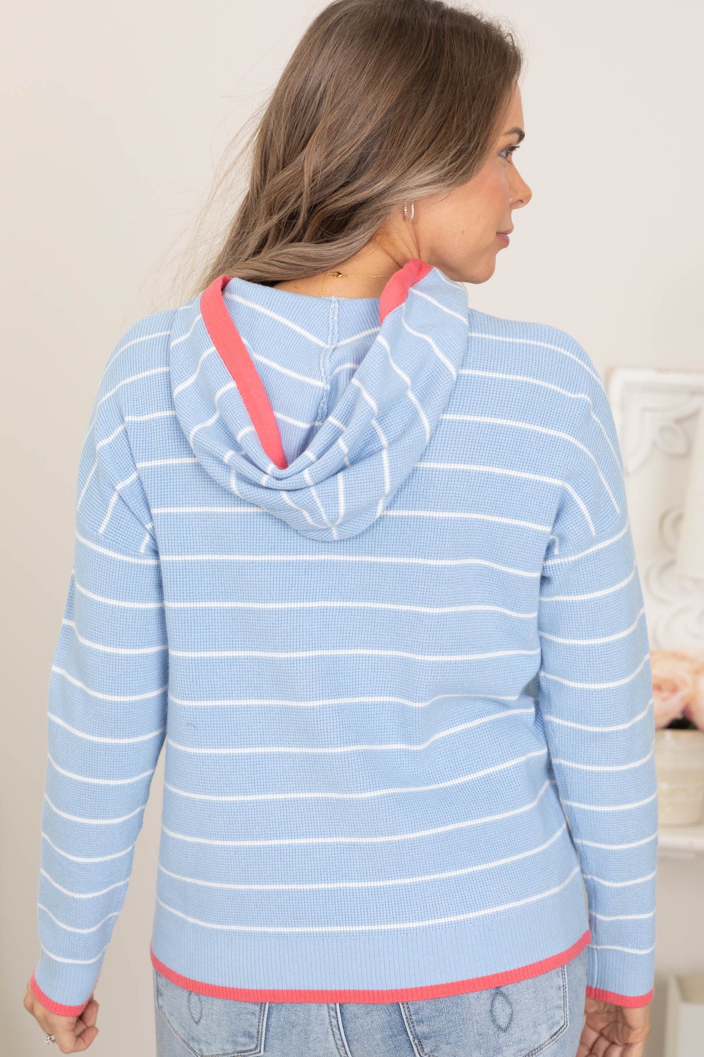 Contrast Hem Striped Hoodie Knit Sweaters