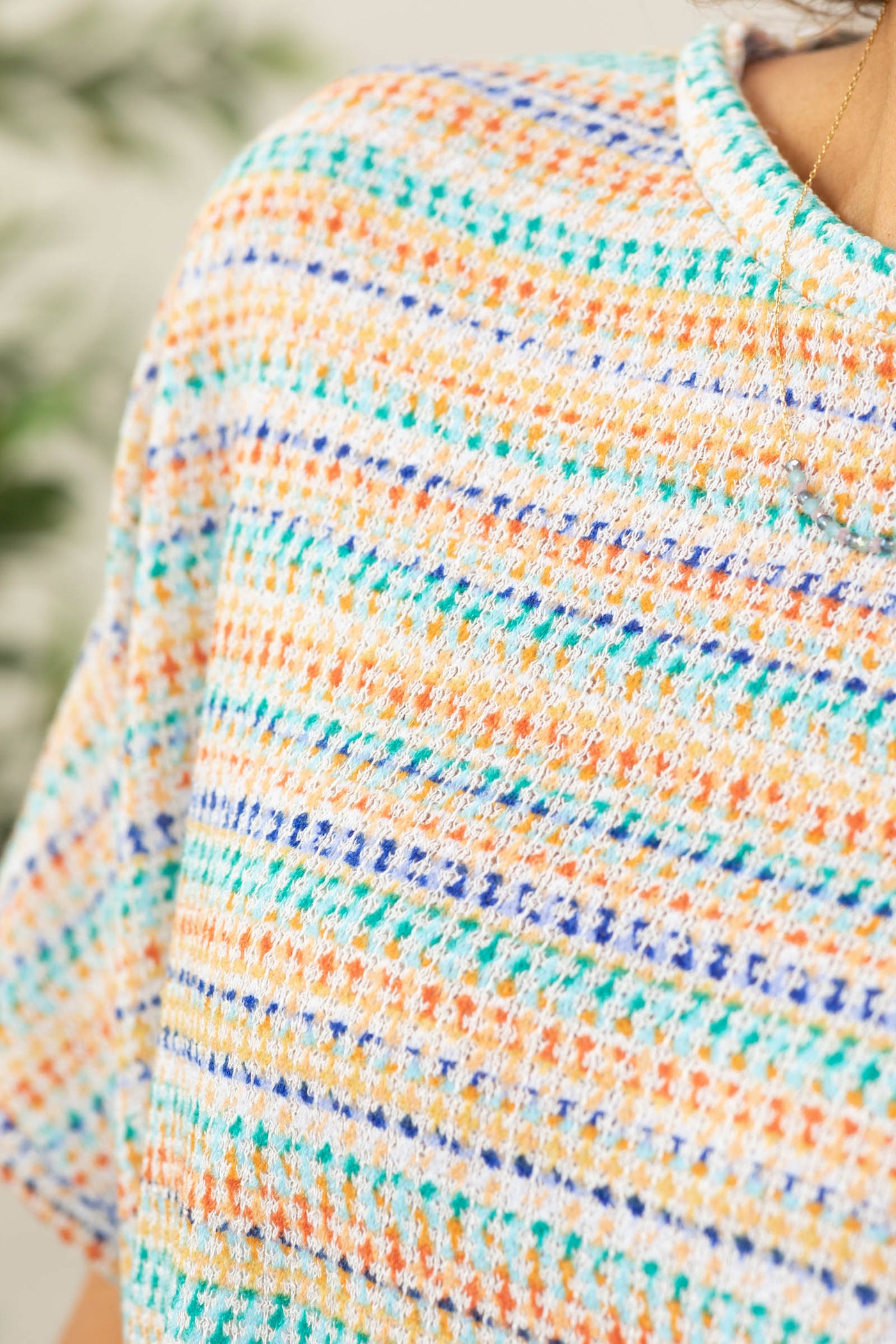 Orange And Mint Stripe Texture Dolman Knit Top
