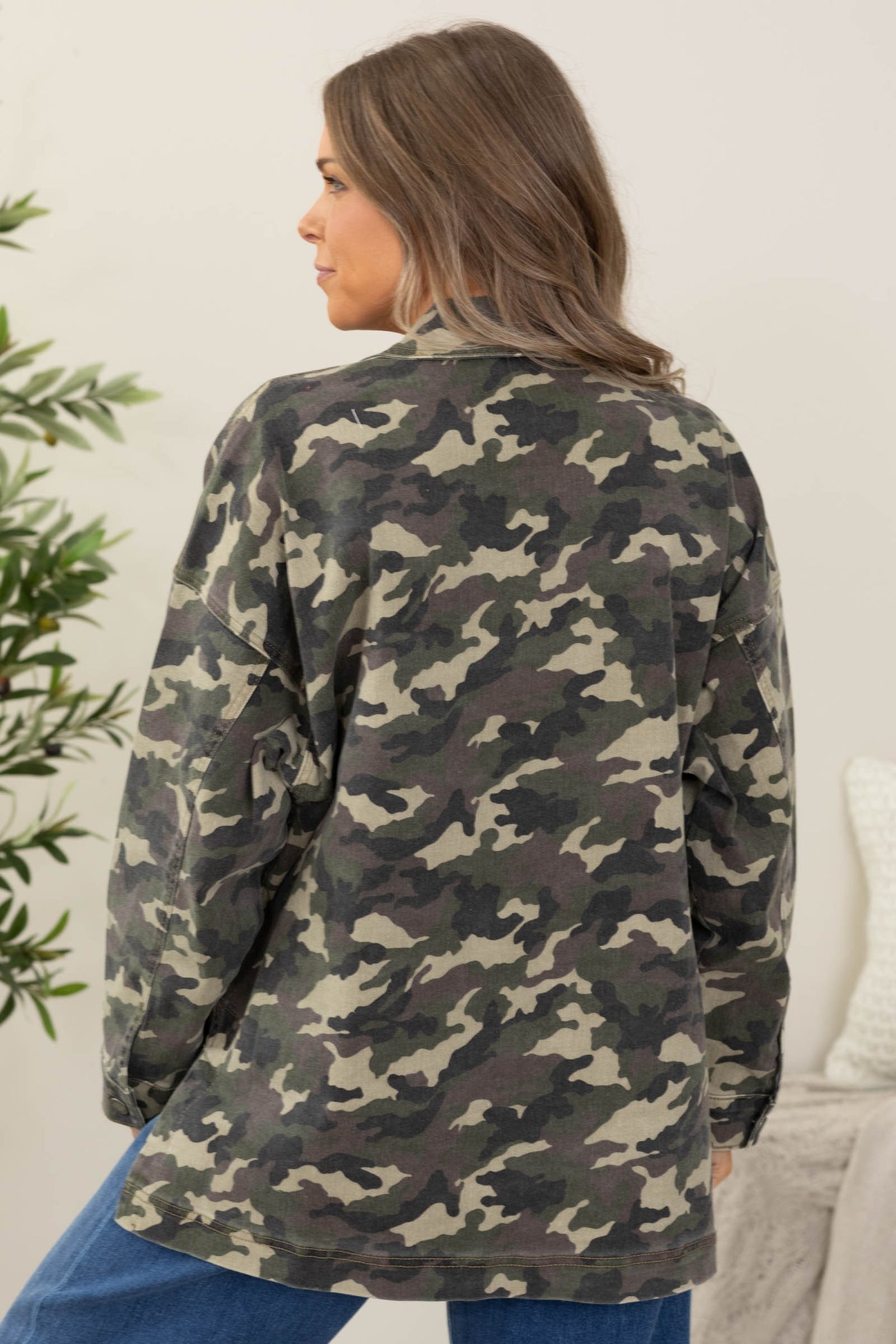 Camo Oversized Boyfriend Denim Jacket